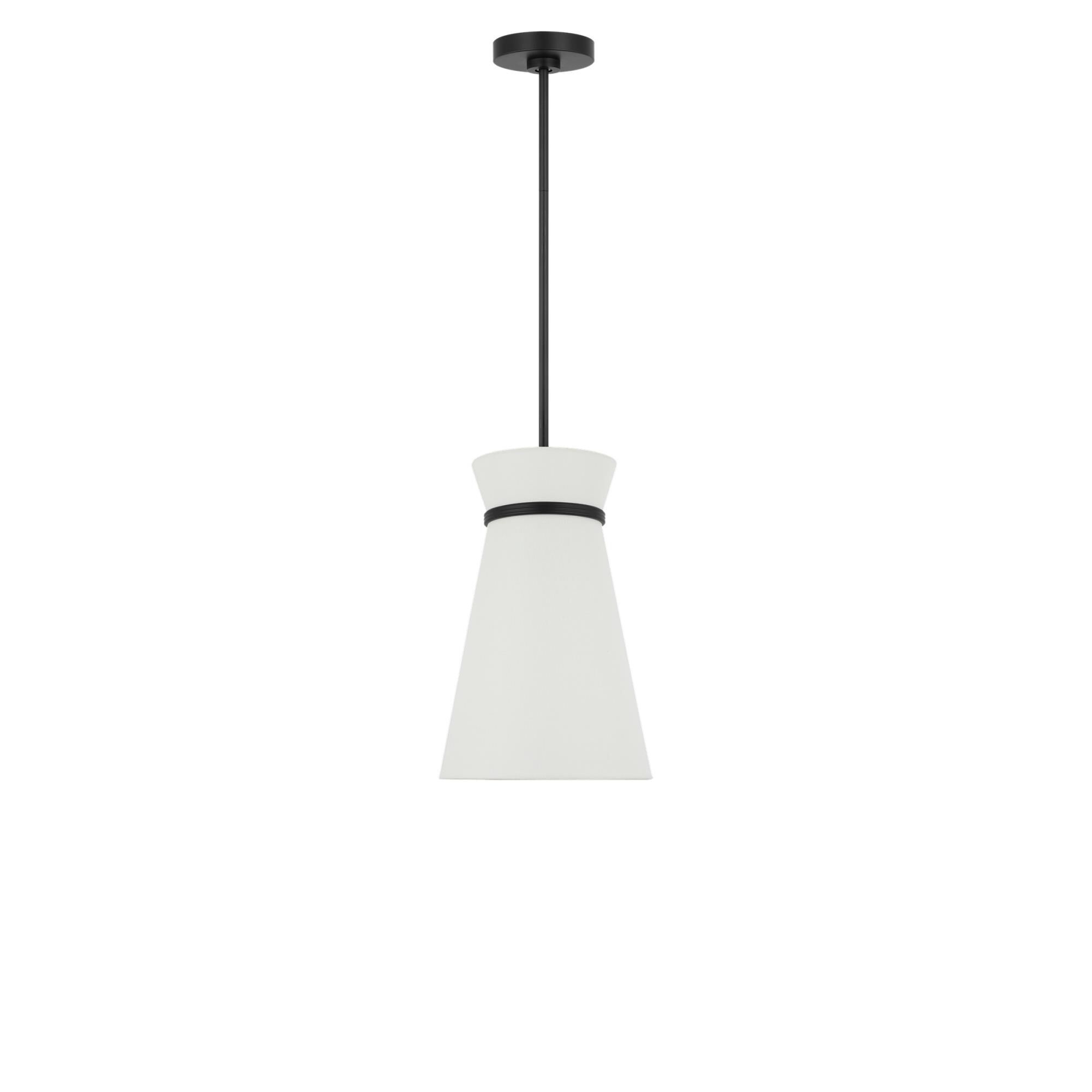 Shown in Midnight Black finish and White Linen shade