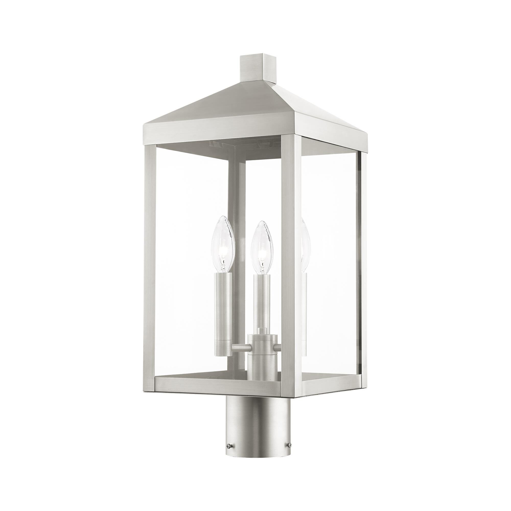 Shown in Brushed Nickel finish and Clear glass and Clear Glass shade