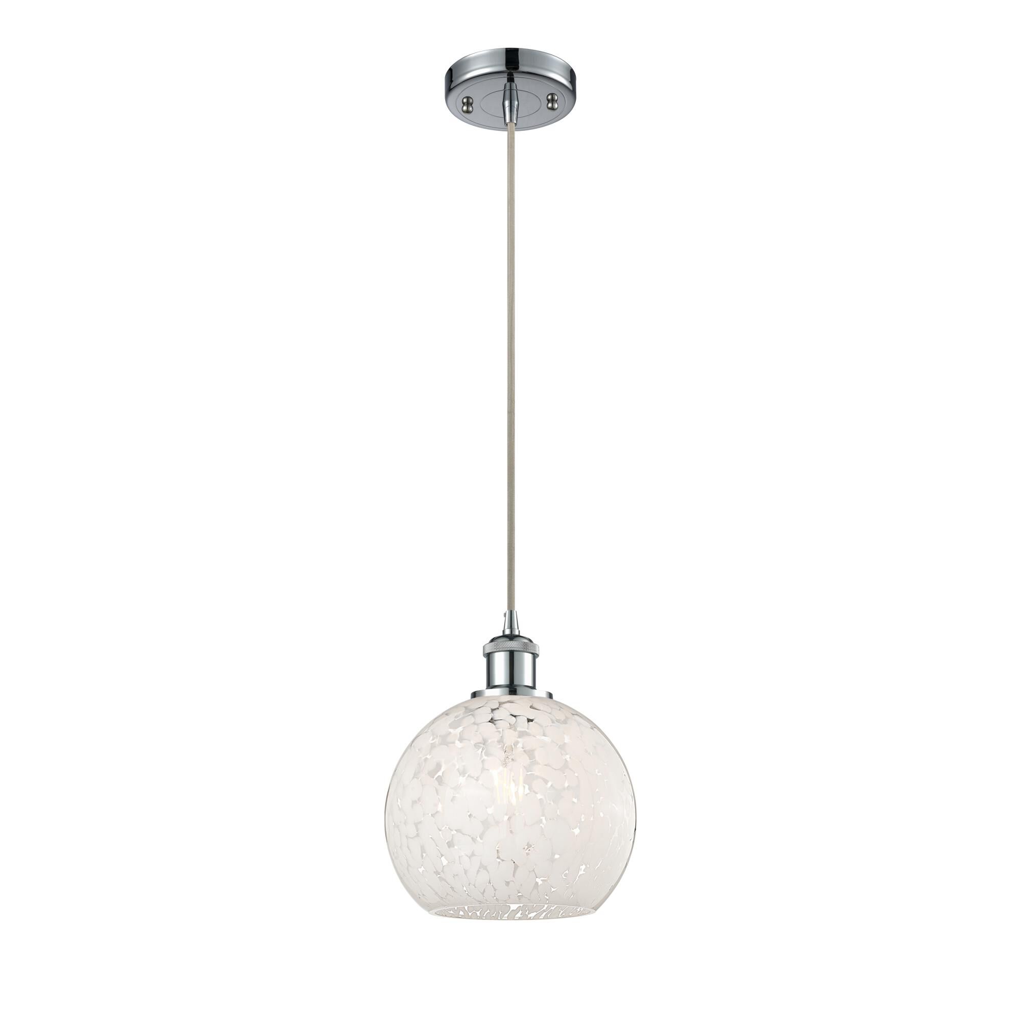 Shown in Polished Chrome finish and White Mouchette glass