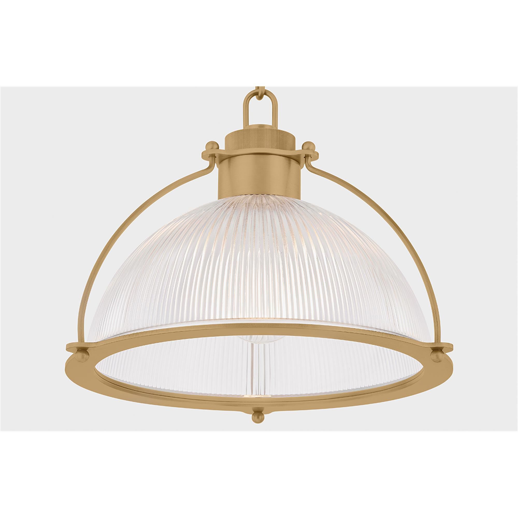 Shown in Patina Brass finish and Holophane glass