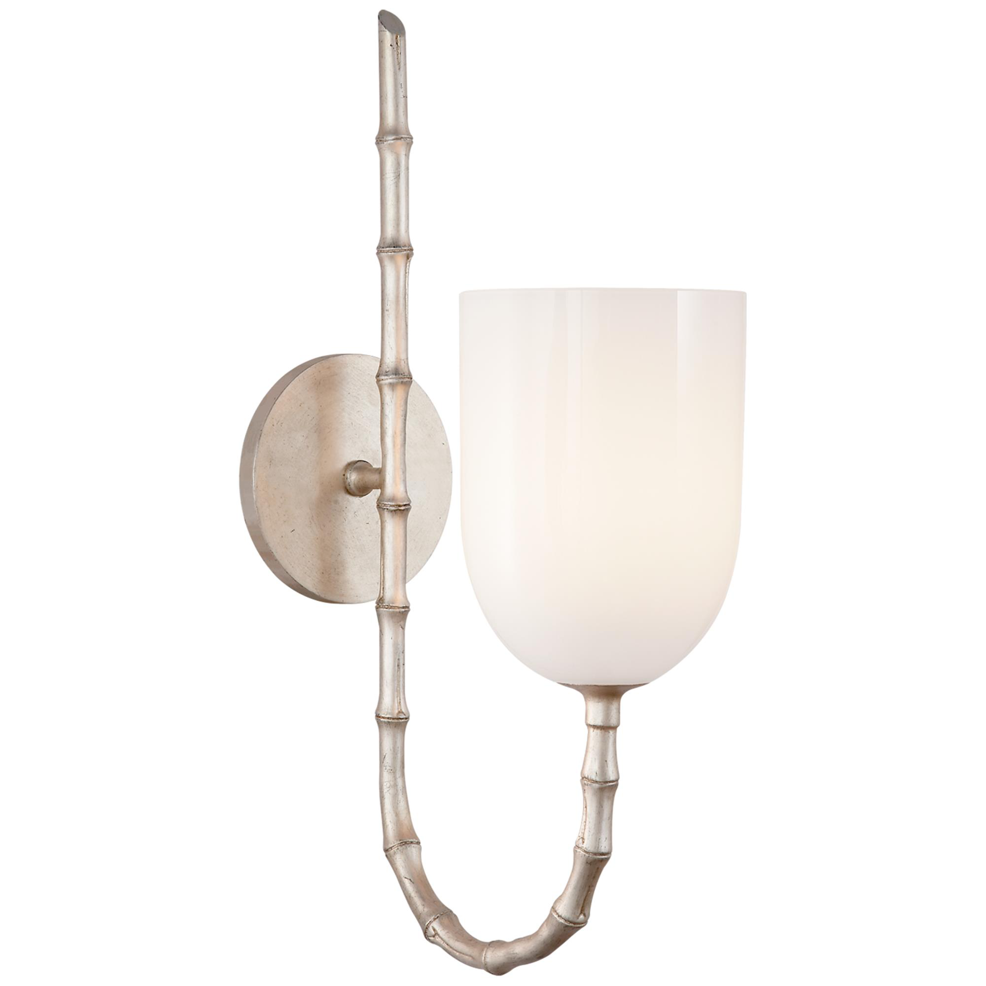 Shown in Burnished Silver Leaf finish and White glass