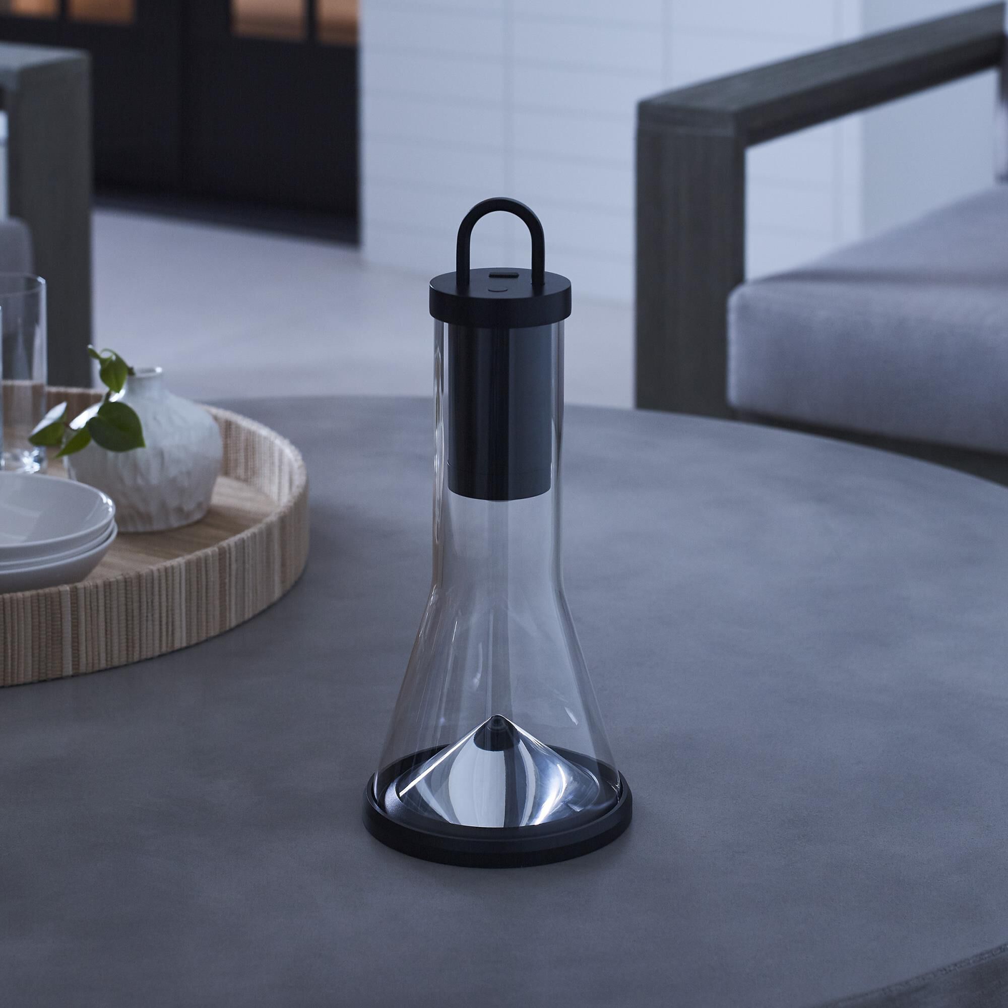 Shown in Black finish and Clear glass