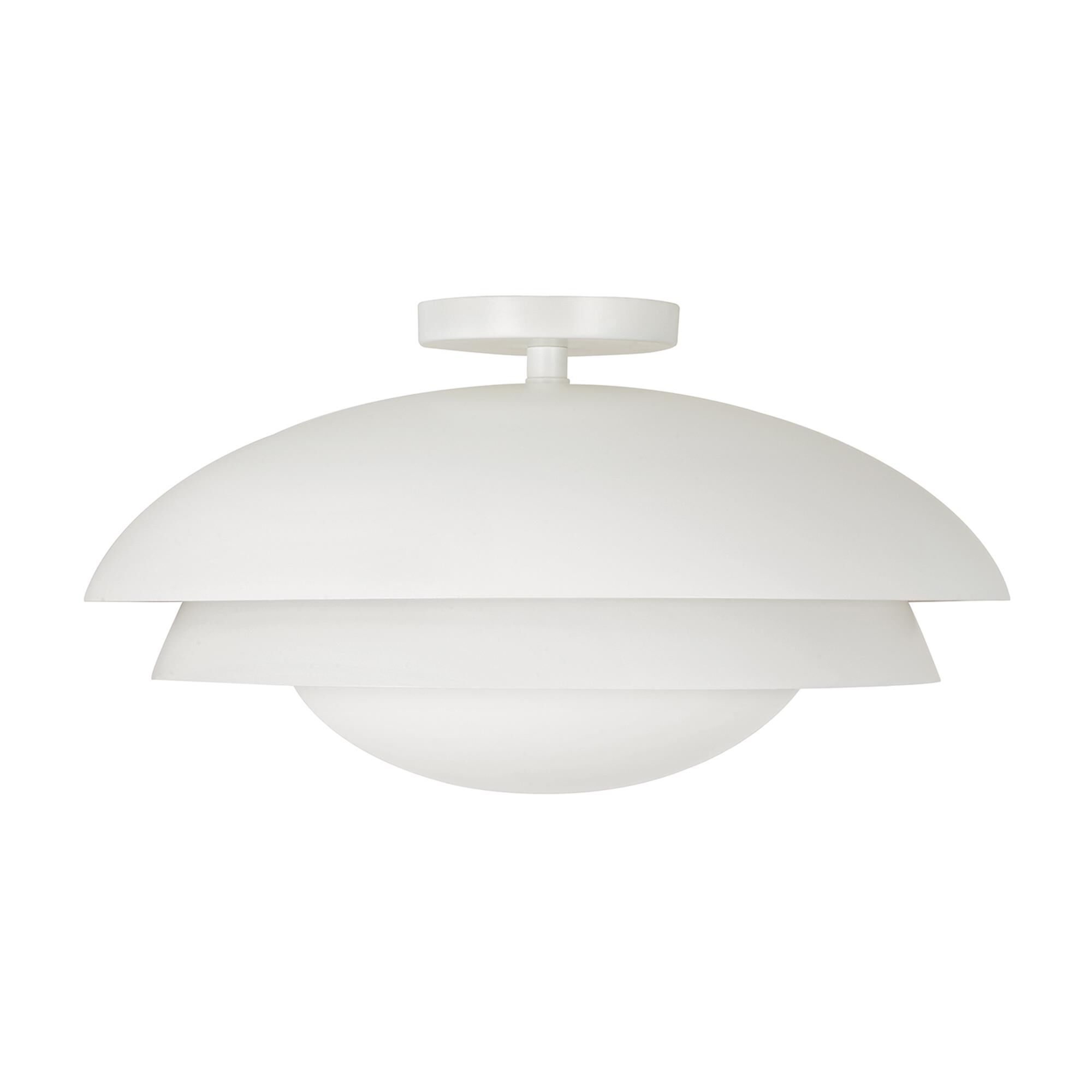 Shown in Matte White finish and Soft White glass and White Metal shade