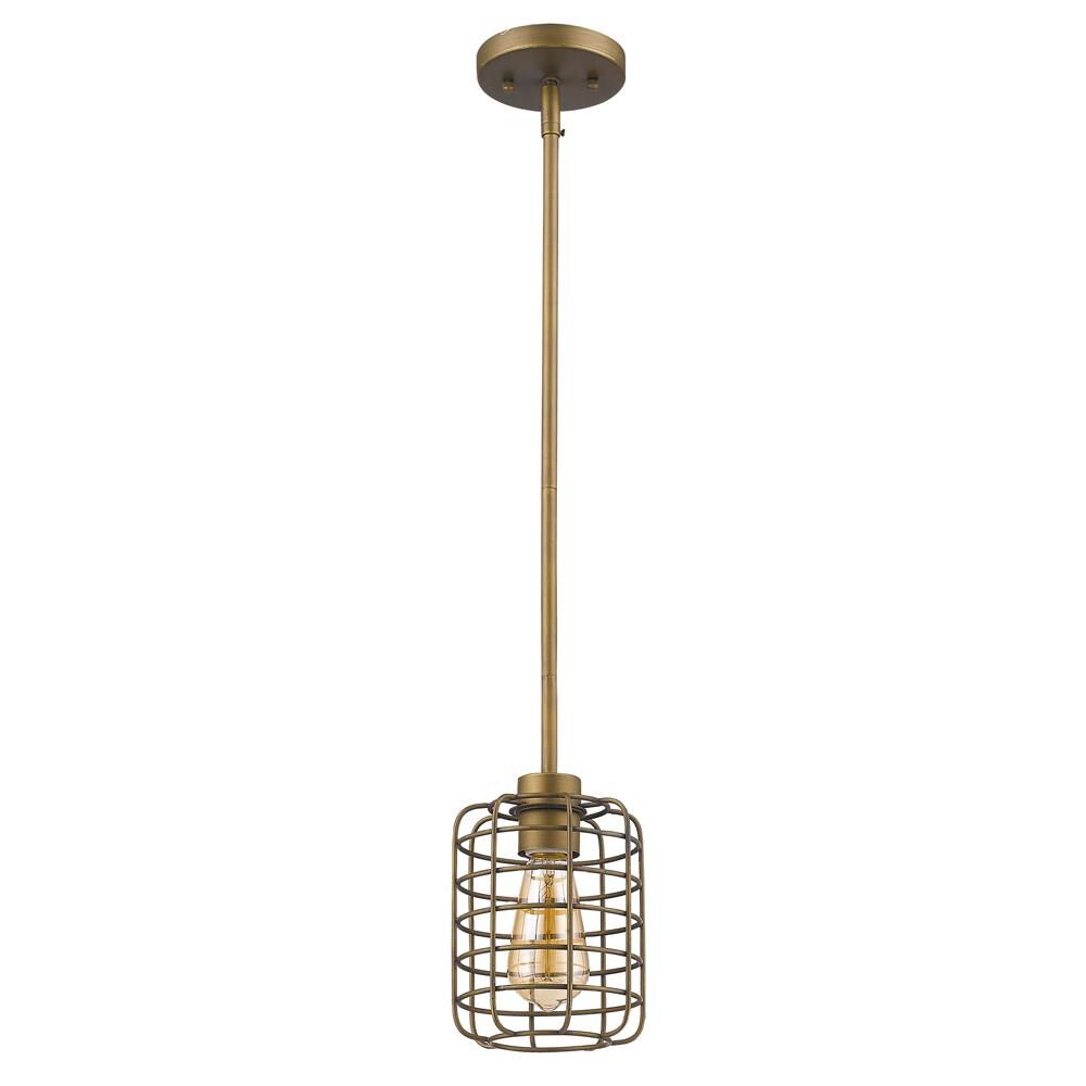 Shown in Raw Brass finish and Raw Brass glass and Raw Brass Metal Cage Drum shade