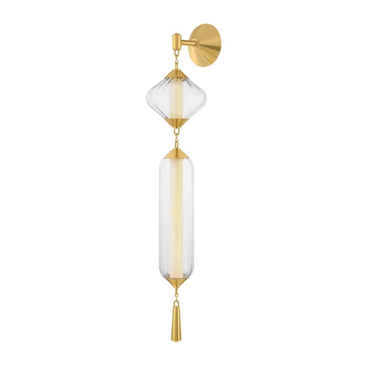 Shown in Vintage Polished Brass finish and Clear Optic glass