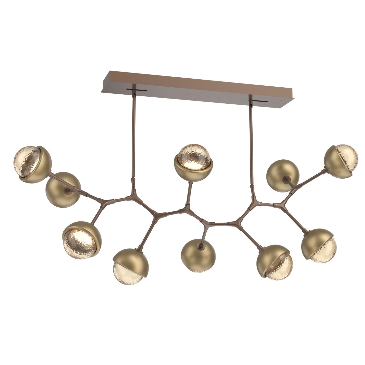 Shown in Burnished Bronze finish and Amber glass and Gilded Brass accent