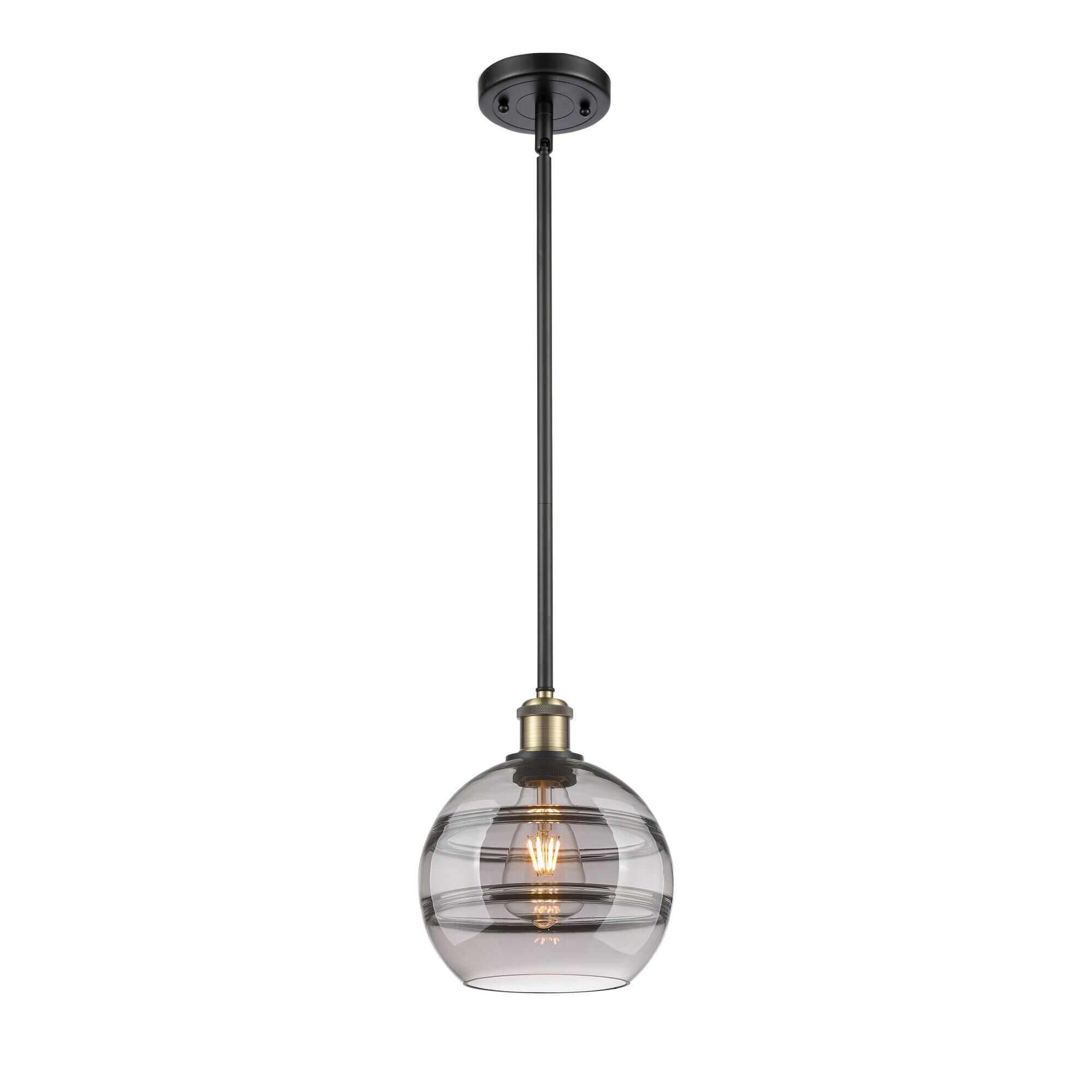 Shown in Black Antique Brass finish and Light Smoke glass