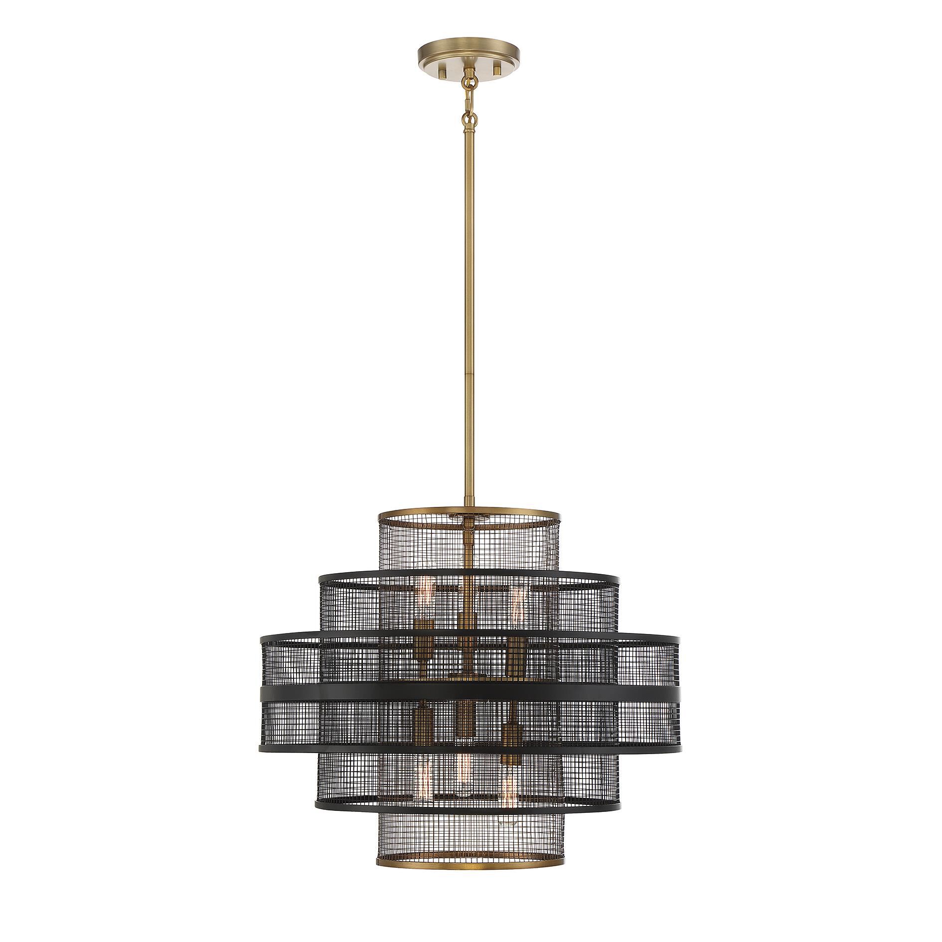 Shown in Matte Black With Warm Brass Accents finish and Metal Mesh shade