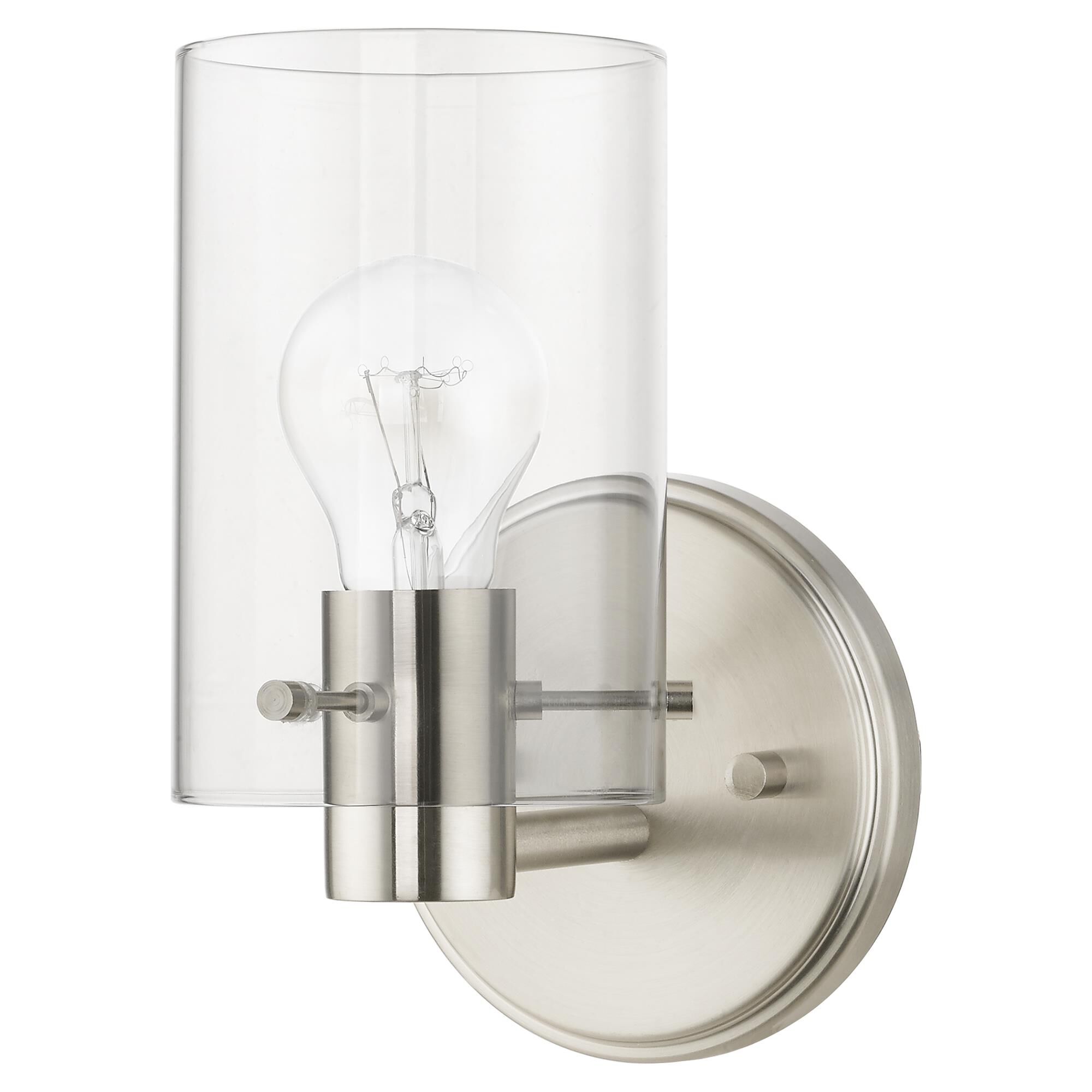 Shown in Brushed Nickel finish and Clear glass