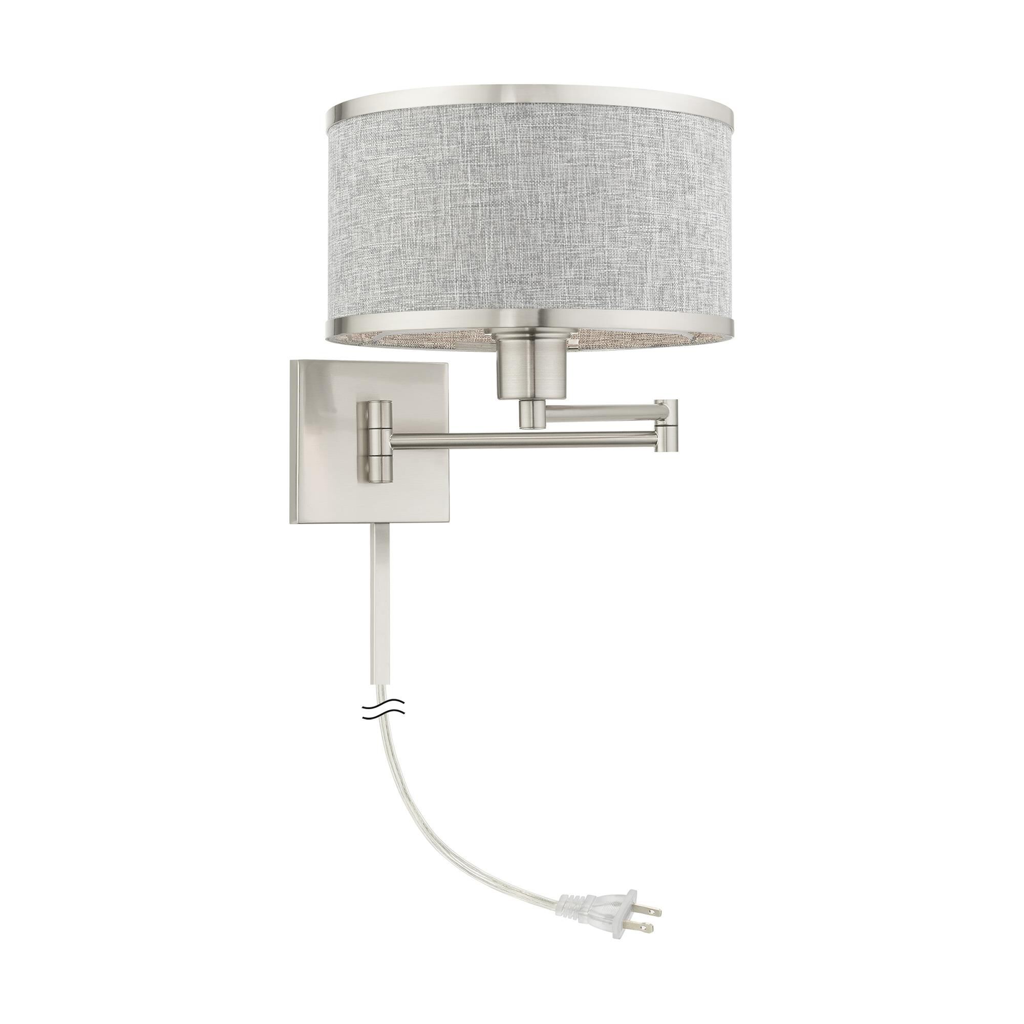 Shown in Brushed Nickel finish and Hand Crafted Hardback  Completely Finished With Grey Color Fabric Outside and Inside shade