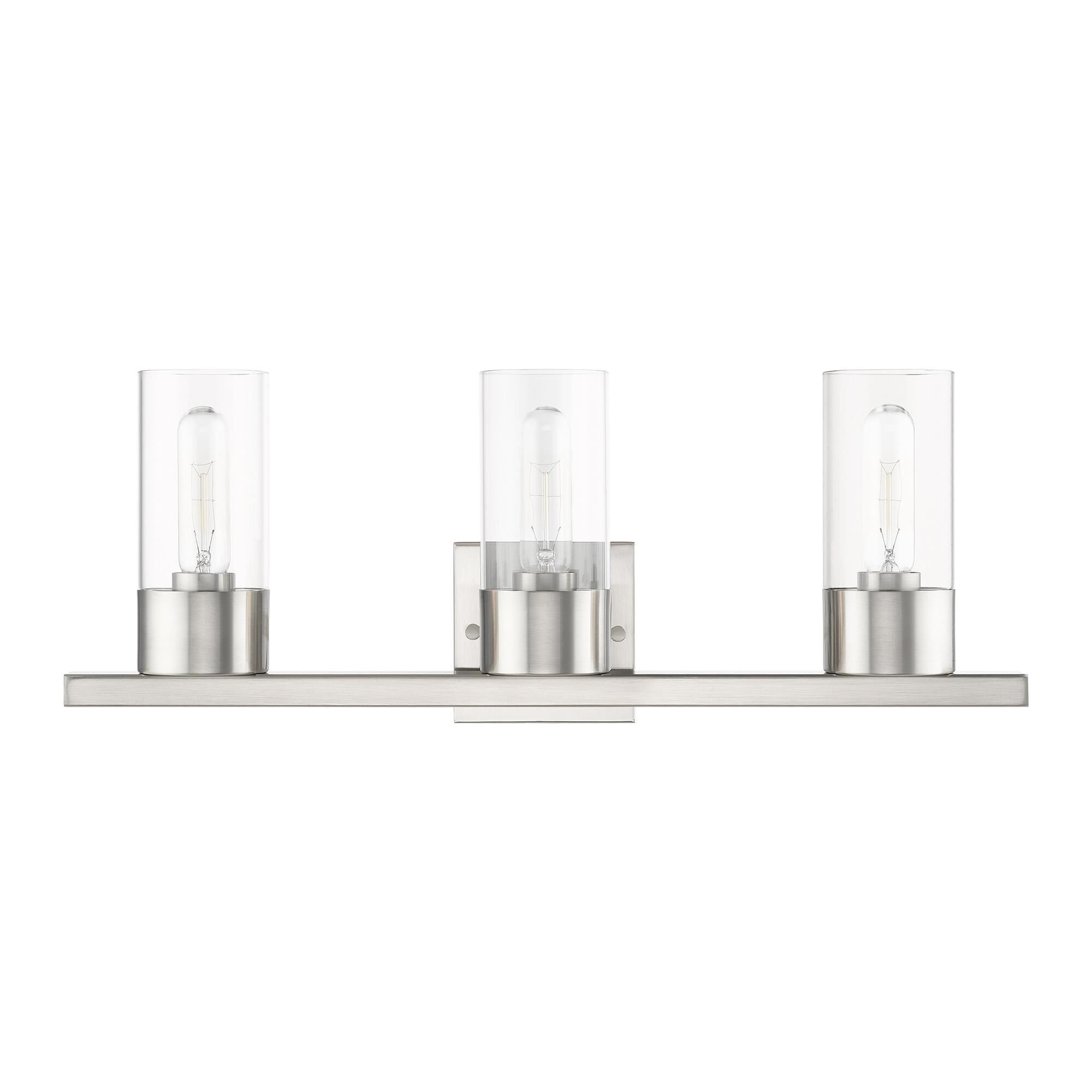 Shown in Brushed Nickel finish and Clear glass