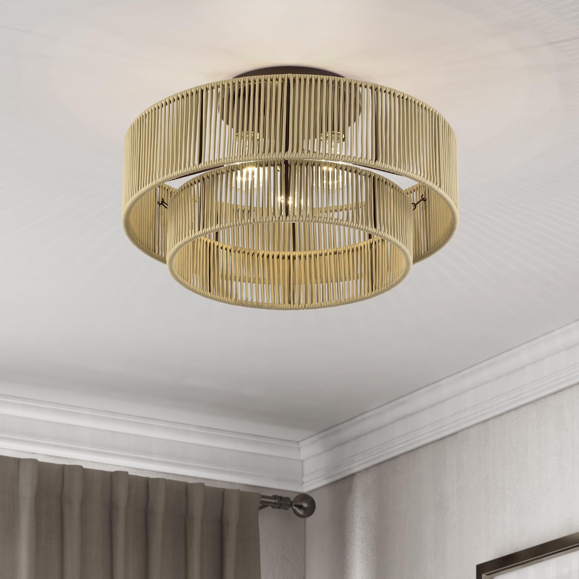 Shown in English Bronze finish and Hand-Woven Venetian Gold Color Polyester Rope shade