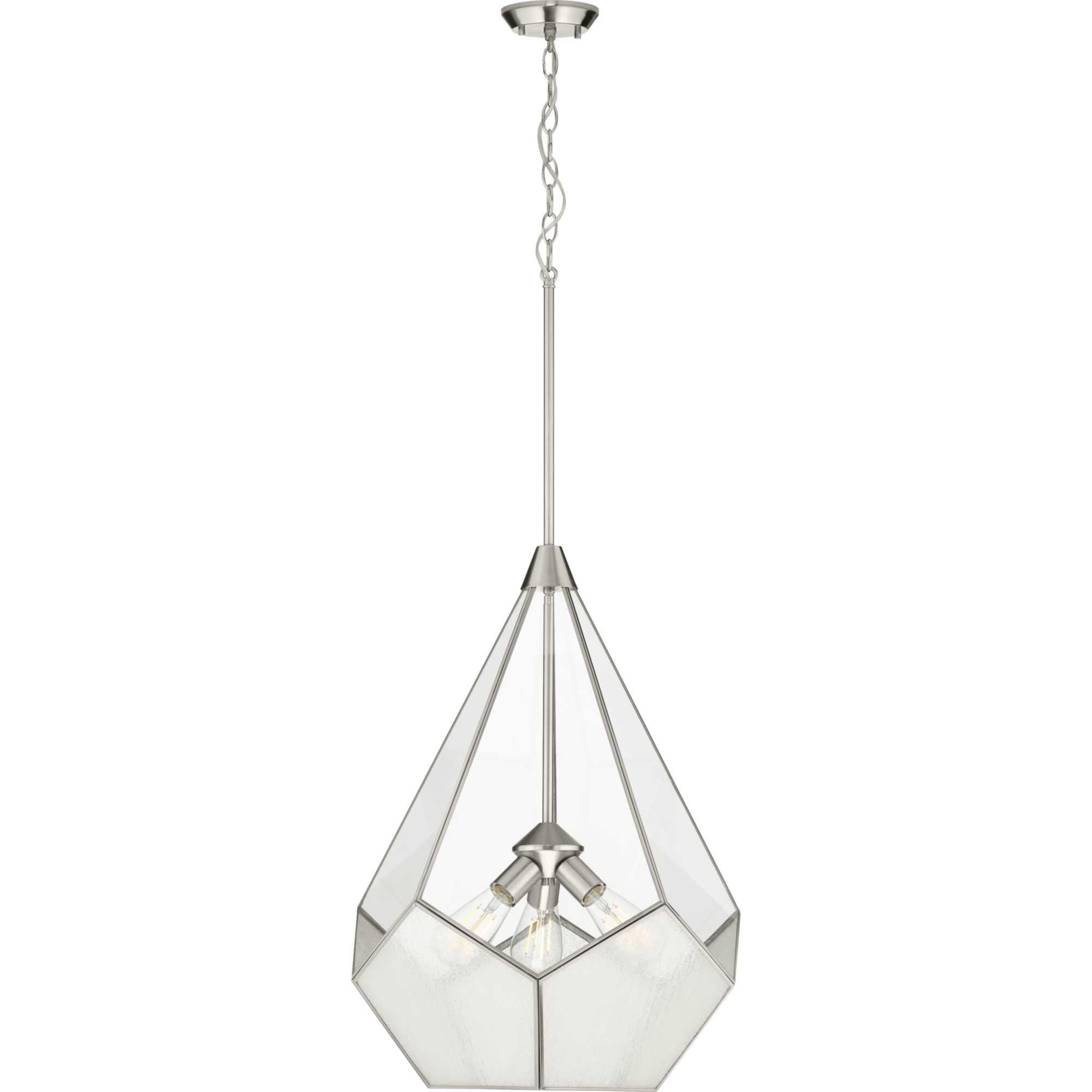 Shown in Brushed Nickel finish and Clear glass