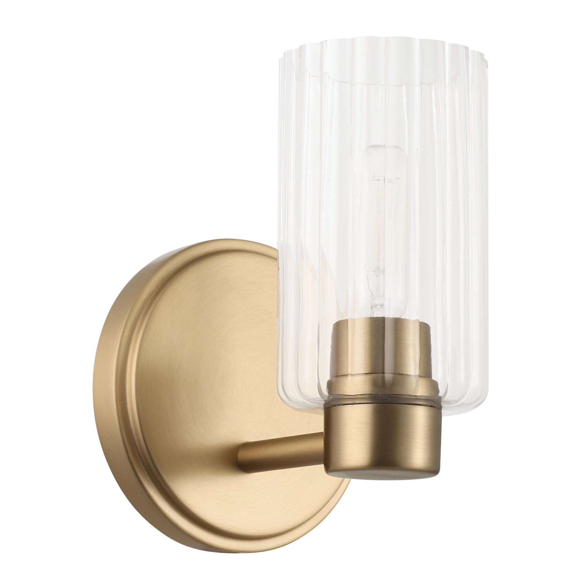 Shown in Champagne Gold finish and Clear Ribbed glass