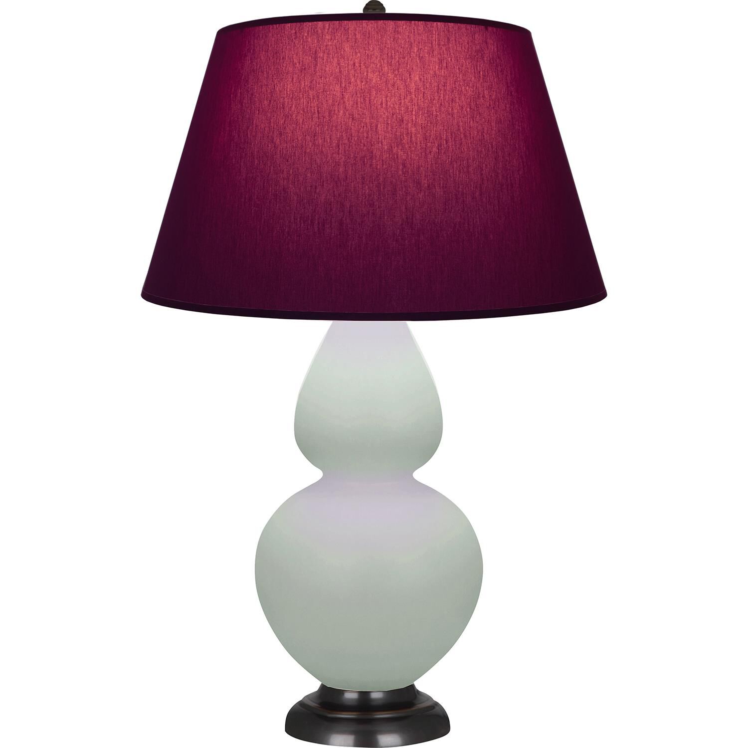 Shown in Matte Celadon finish and Plum and Lavender shade and Deep Patina Bronze accent