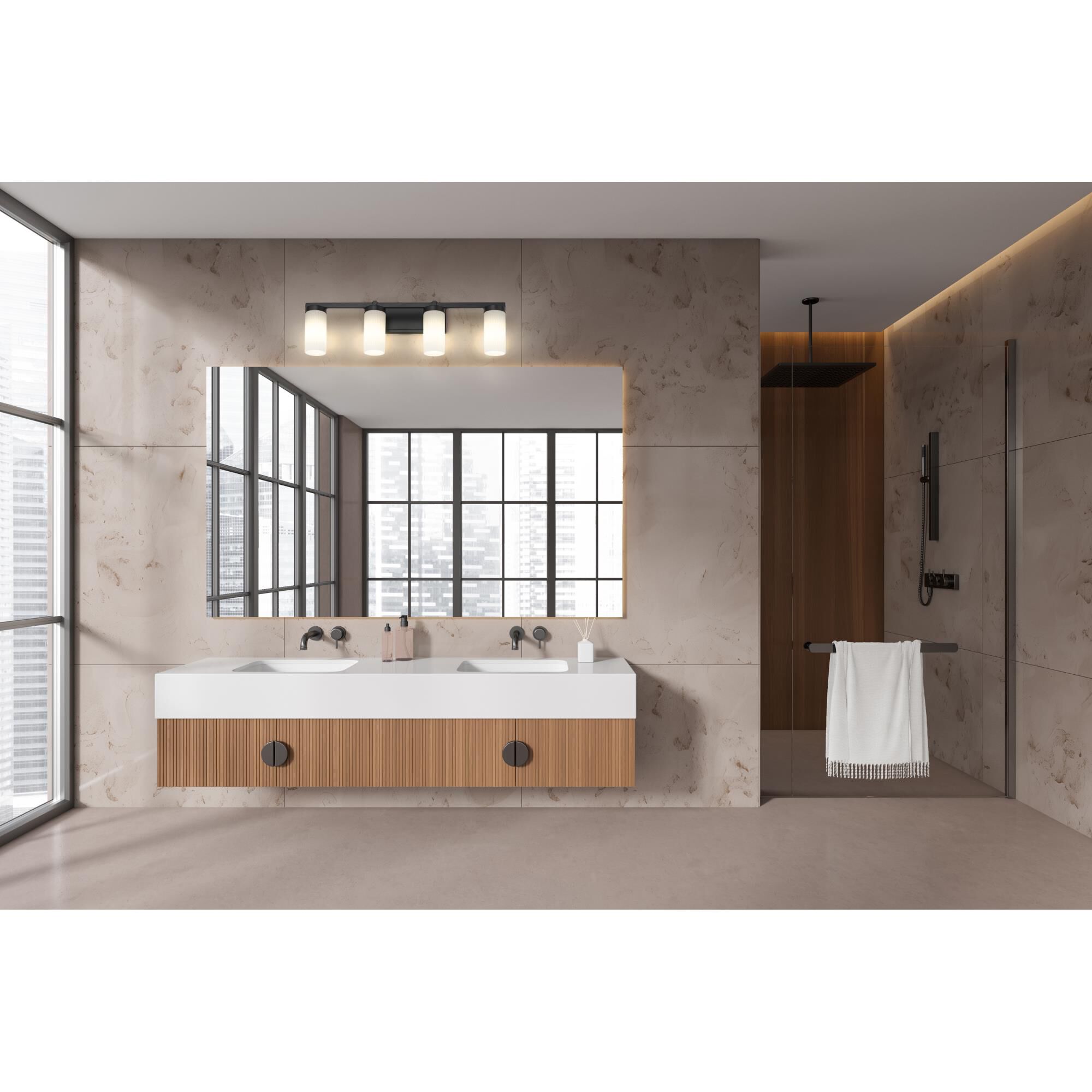 Shown in Matte Black finish and White glass and White shade