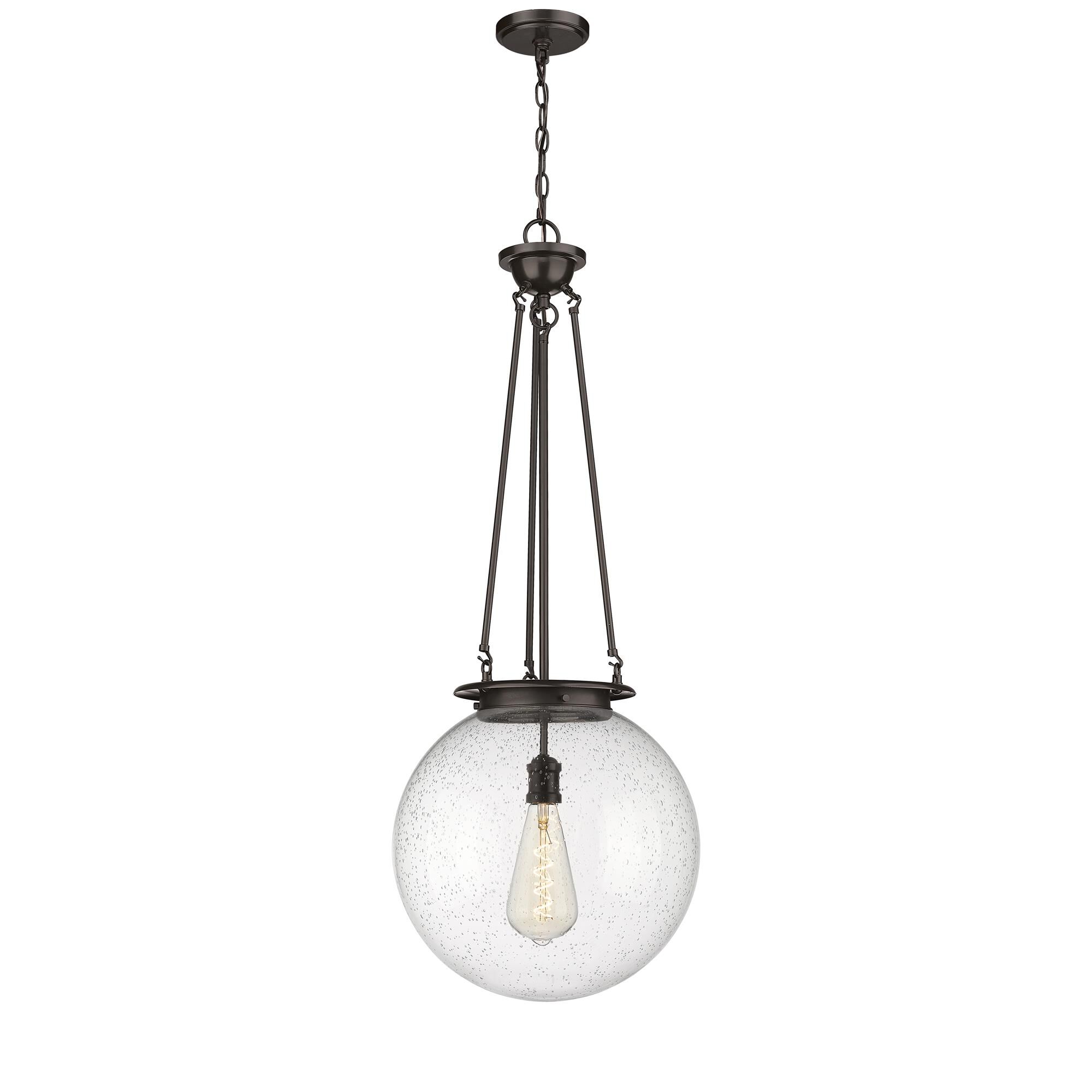 Shown in Oiled Brass finish and Seedy glass