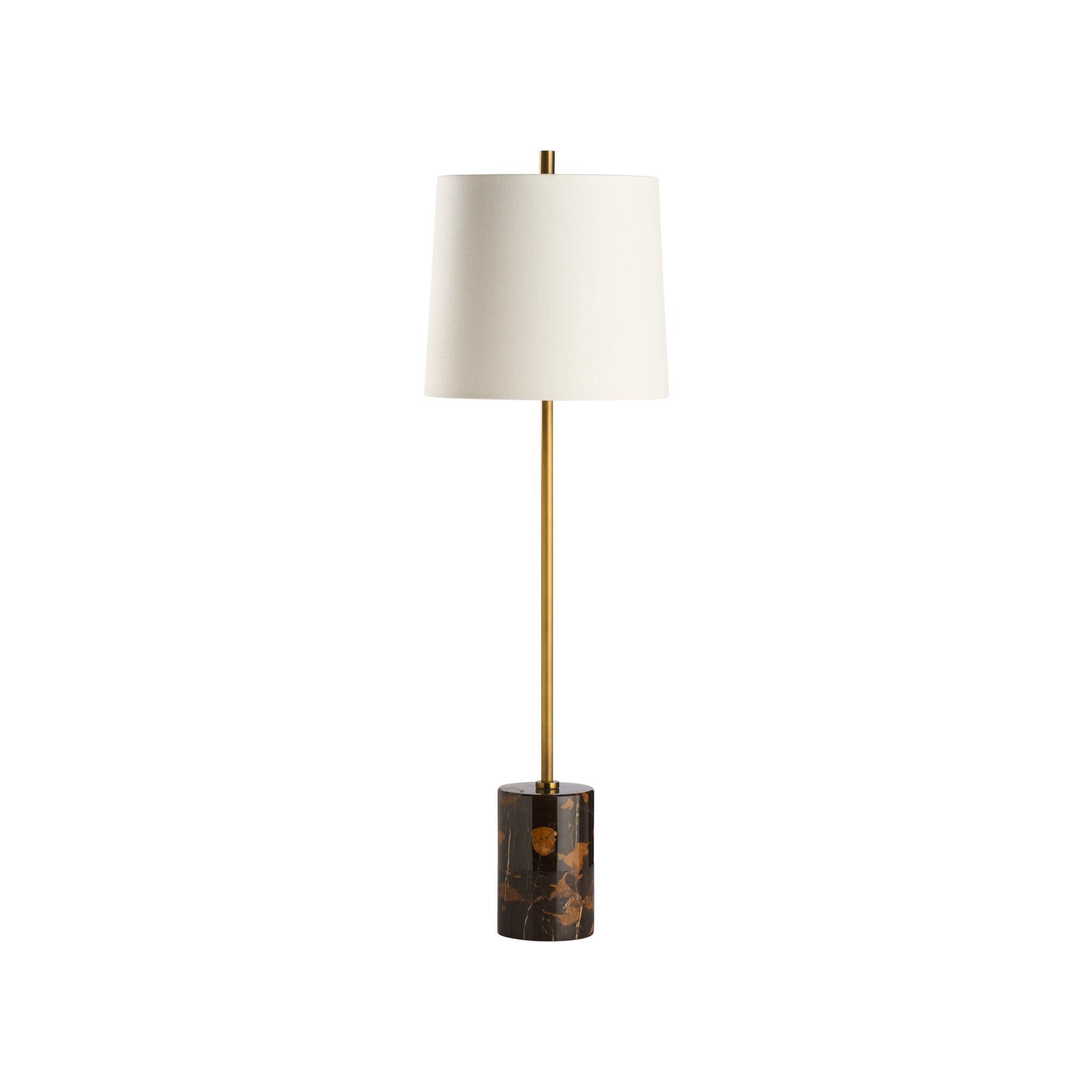 Shown in Gold and Brown finish and Linen shade