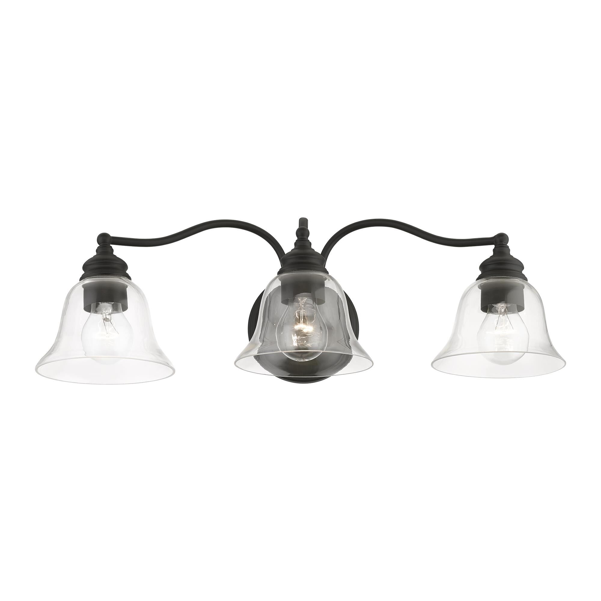 Shown in Black finish and Hand Blown Clear glass