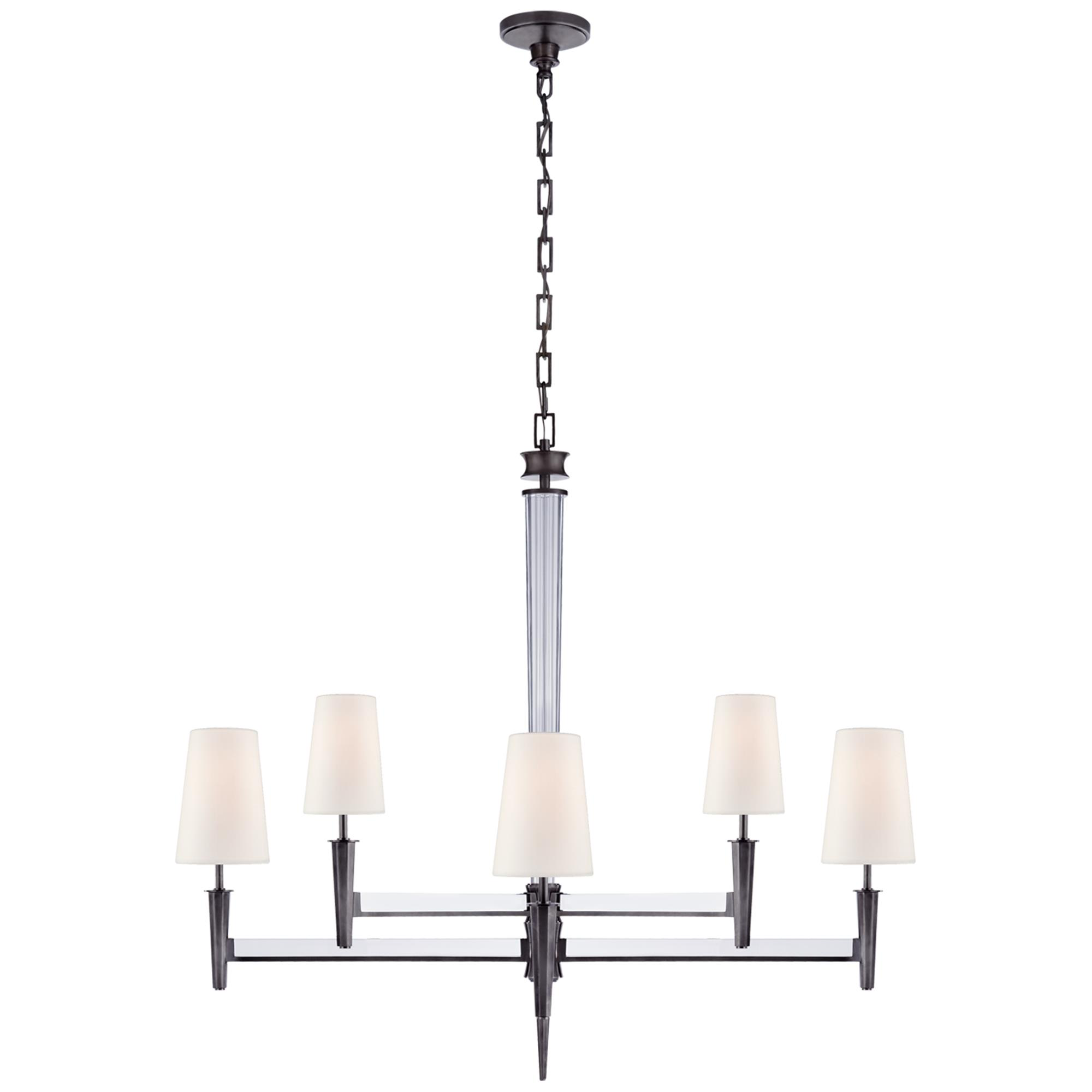 Shown in Bronze And Crystal finish and Linen shade