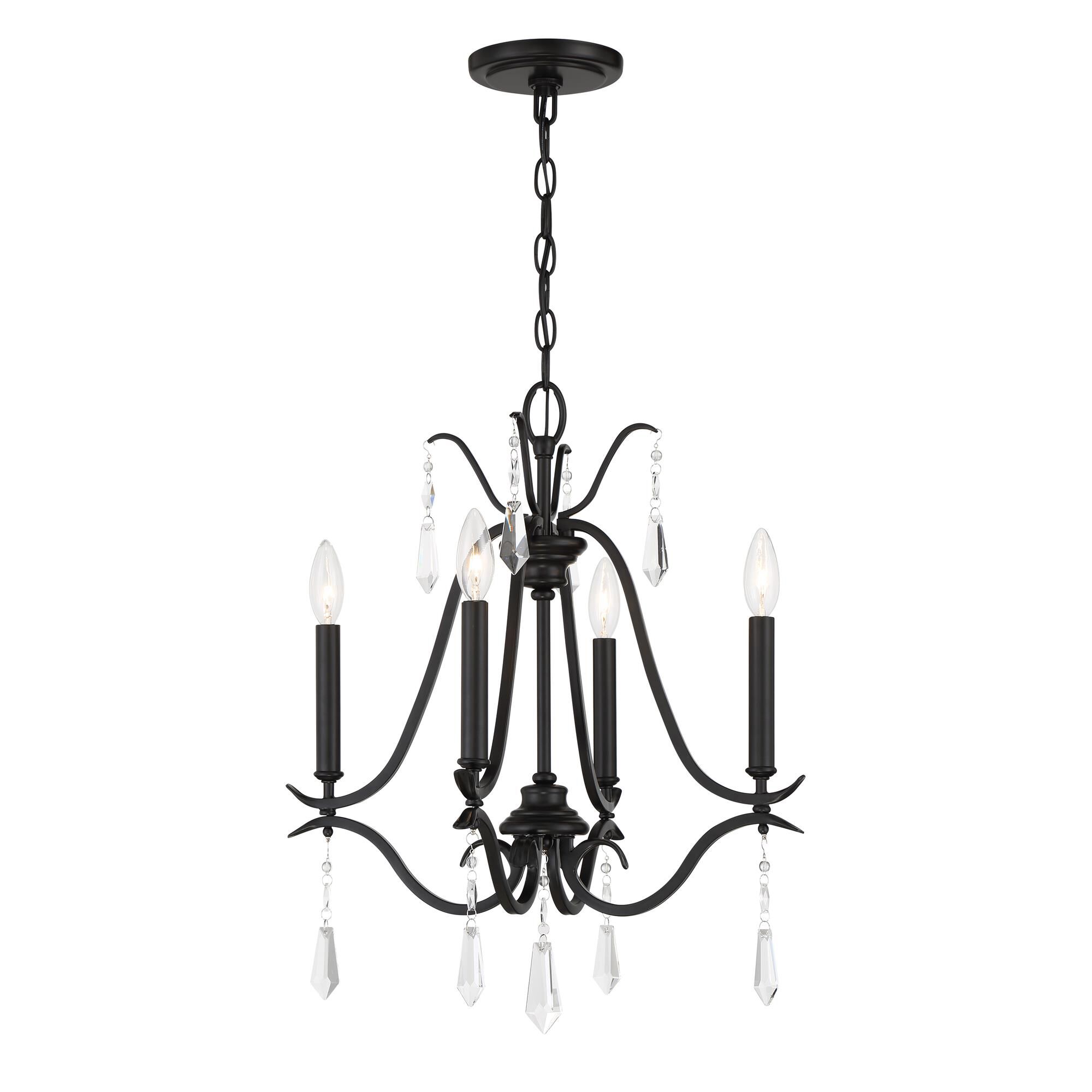 Shown in Coal finish and Clear Crystal glass and Glass shade