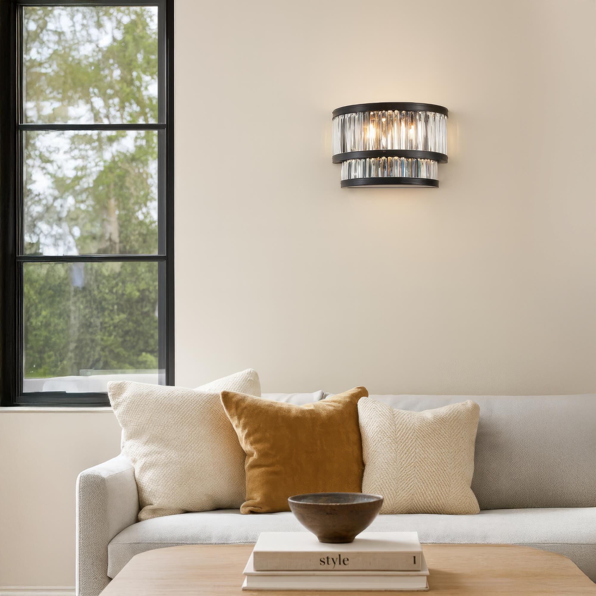 Shown in Black finish and Crystal Clear glass