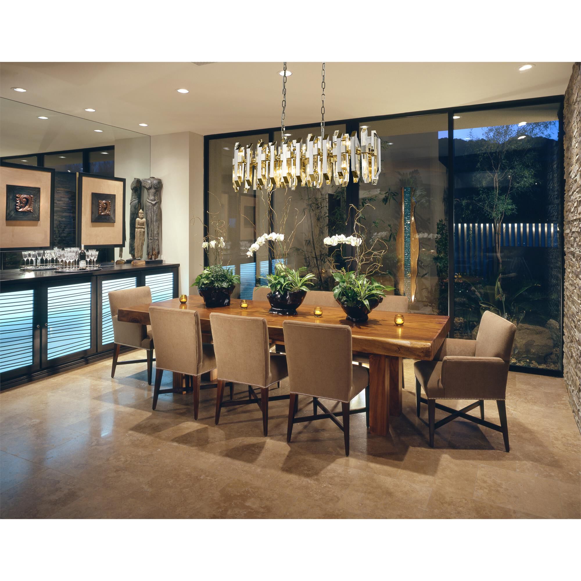Shown in Polished Nickel finish and Crystal glass and Crystal shade