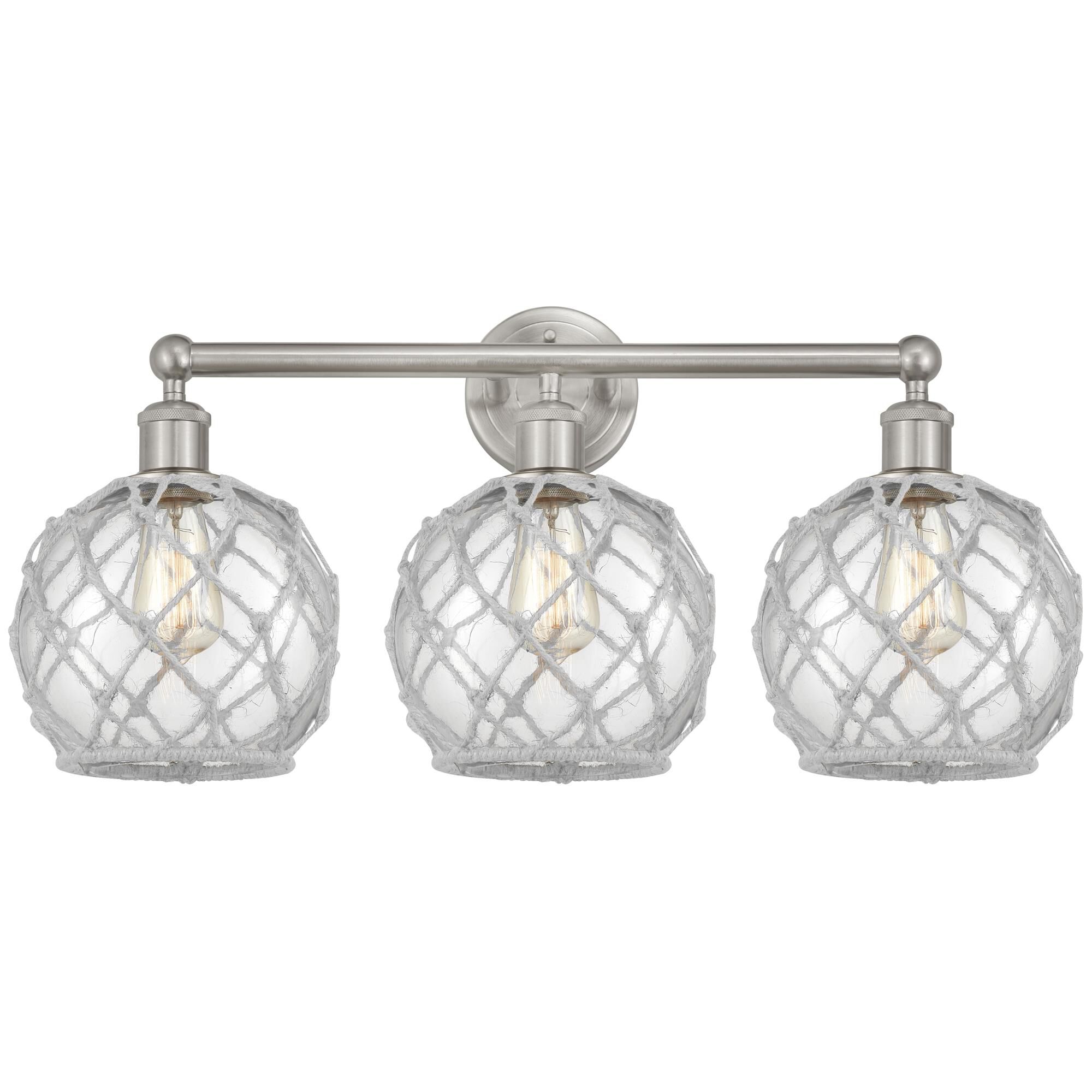 Shown in Brushed Satin Nickel finish and Clear with White Rope glass
