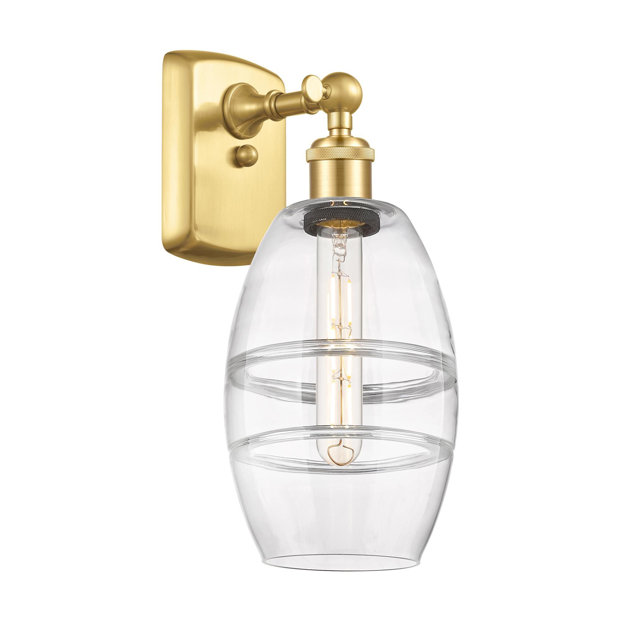 Shown in Satin Gold finish and Clear glass