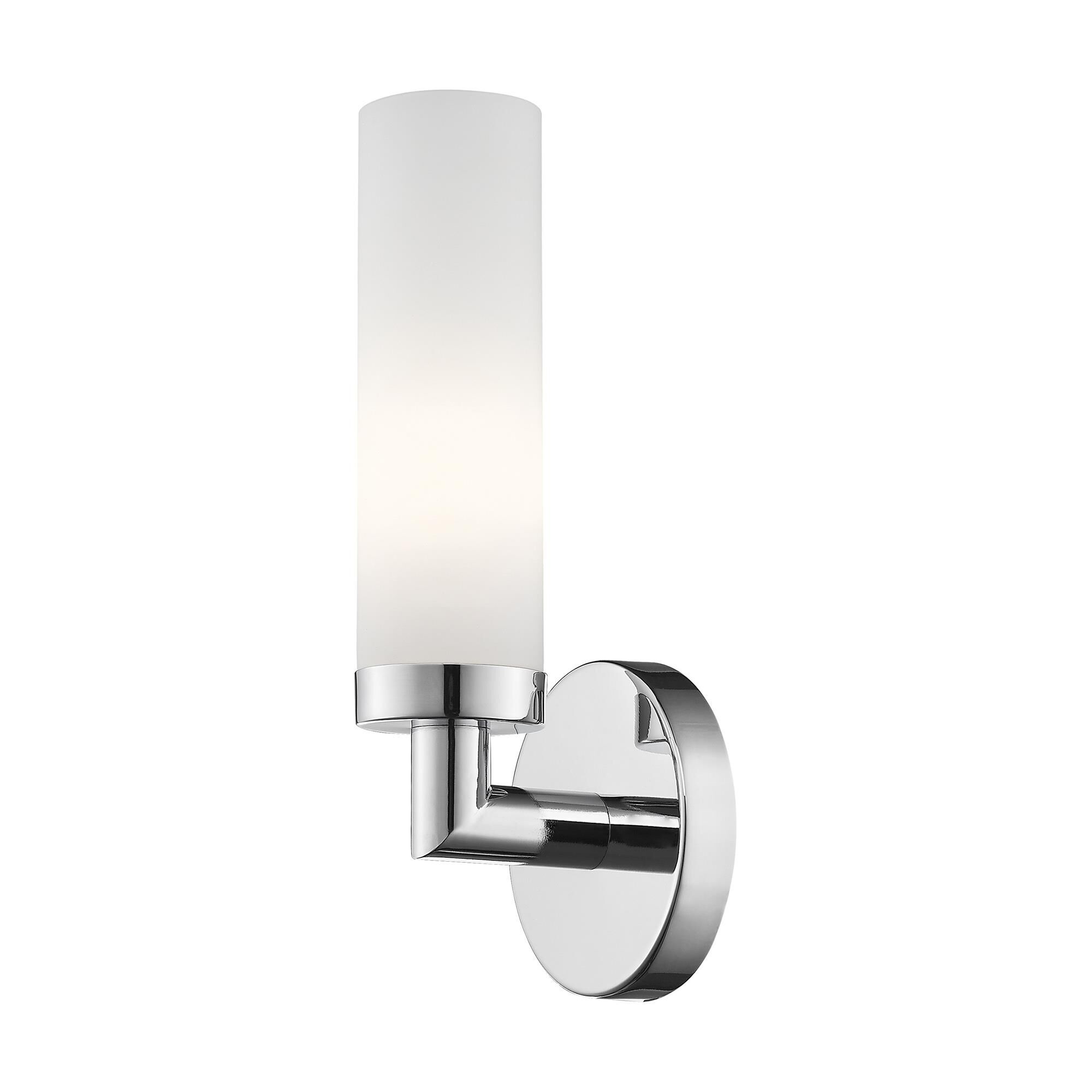 Shown in Chrome finish and Satin Opal White Hand Blown Twist Lock Cylinder glass