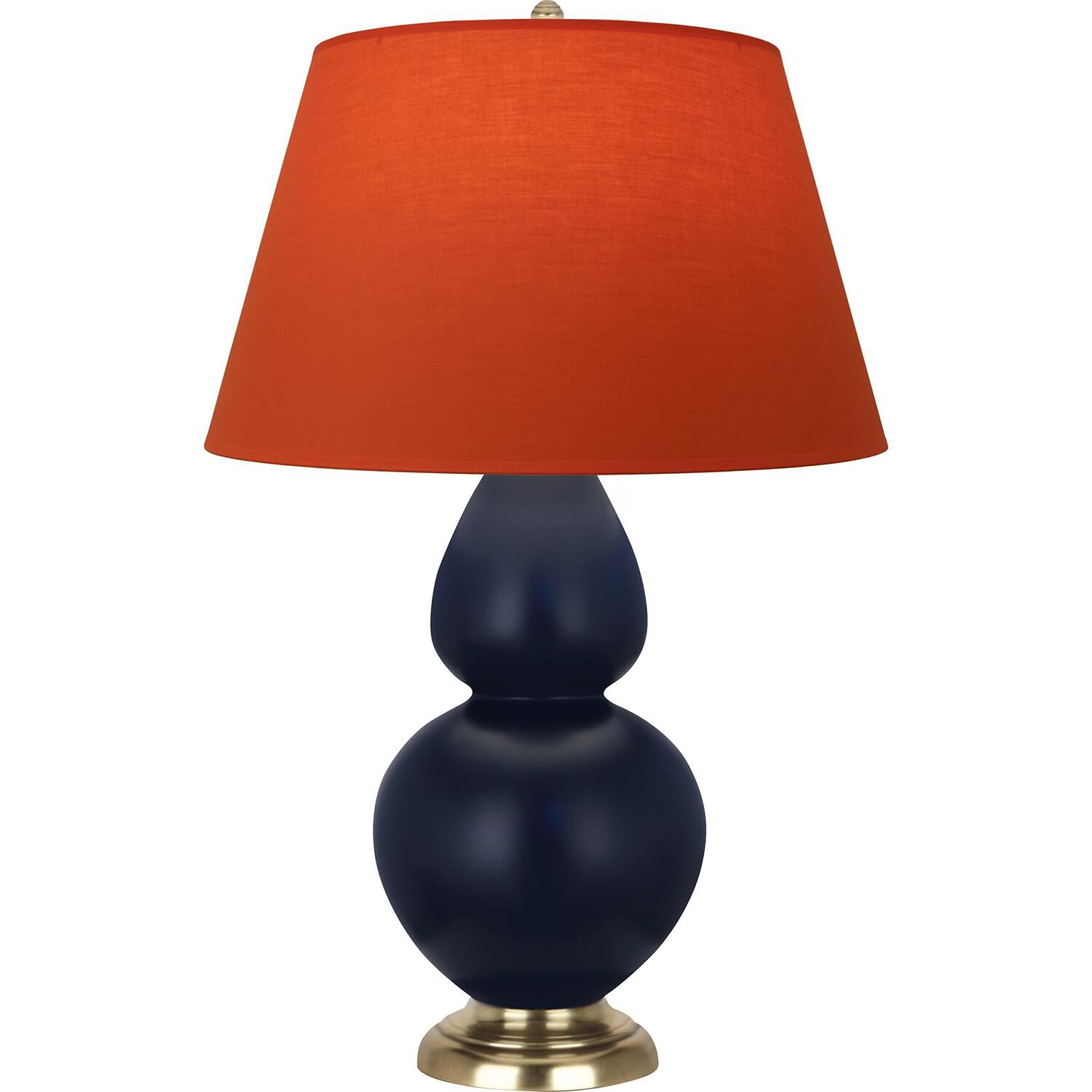 Shown in Matte Midnight Blue finish and Tangerine and Taupe Lining shade and Antique Brass accent
