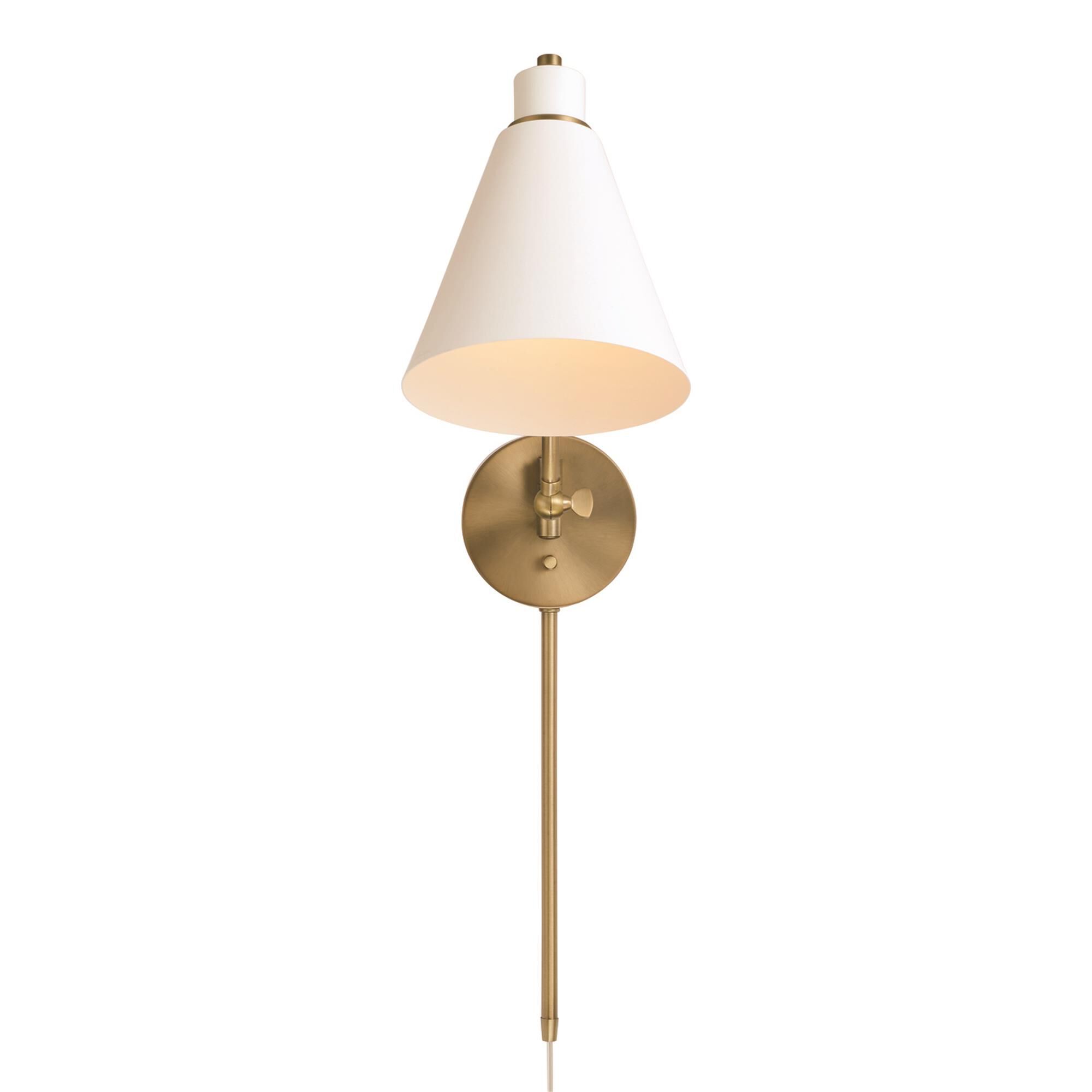 Shown in Aged Brass and White finish and White Metal  with White Interior shade