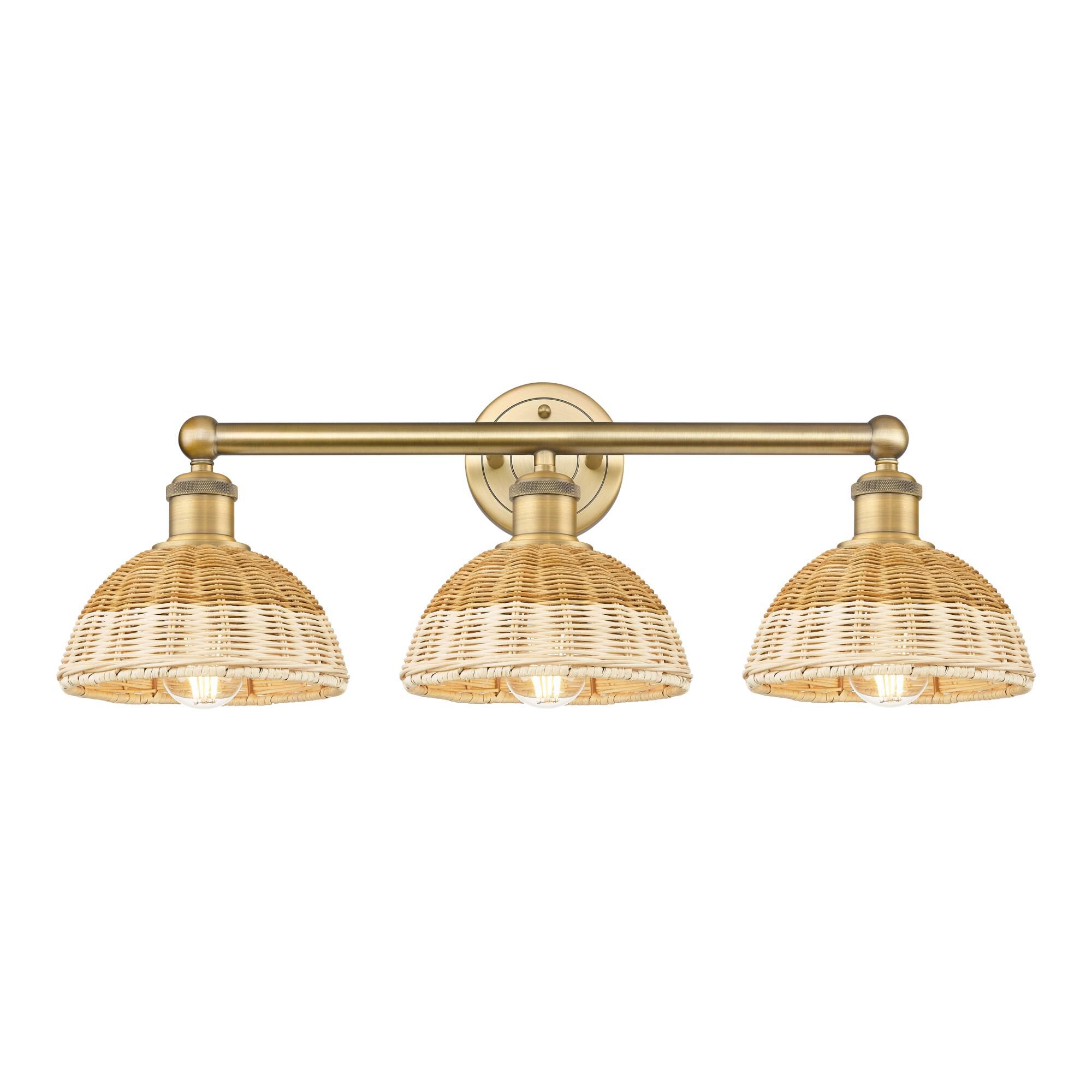 Shown in Brushed Brass finish and Natural shade