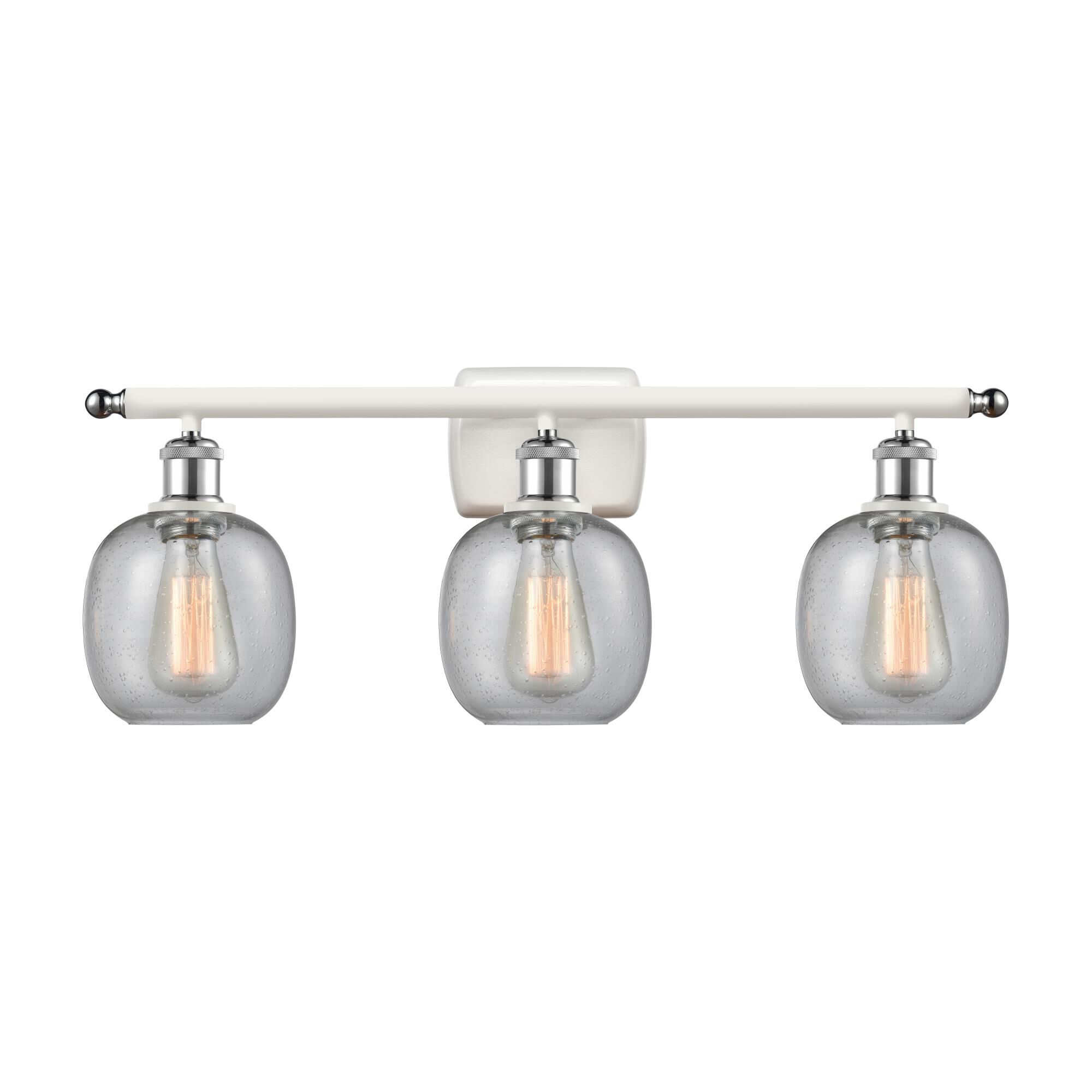 Shown in White And Polished Chrome finish and Sphere glass and Glass shade and Polished Chrome accent
