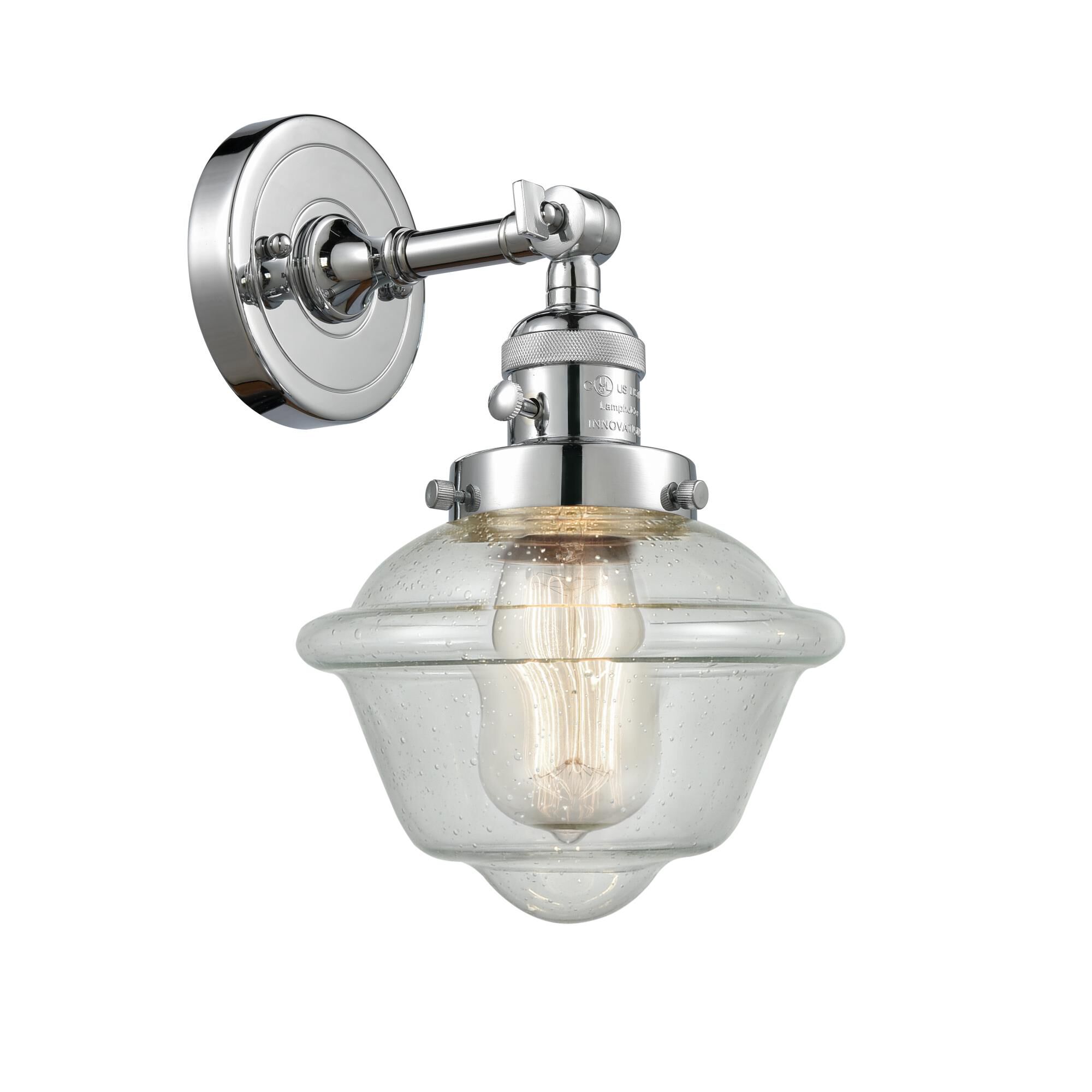 Shown in Polished Chrome finish and Seedy glass and Switch on Socket accent