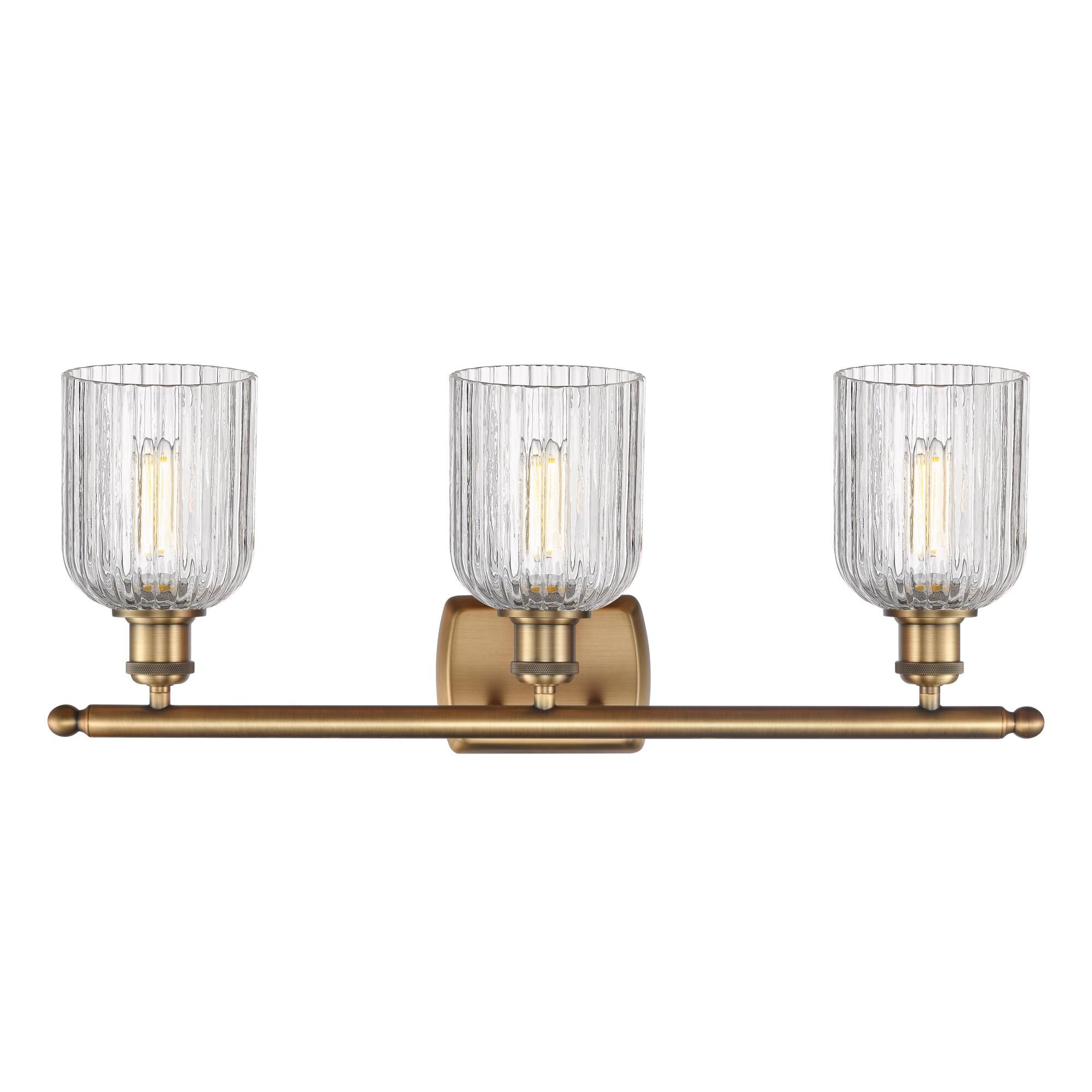 Shown in Brushed Brass finish and Clear glass