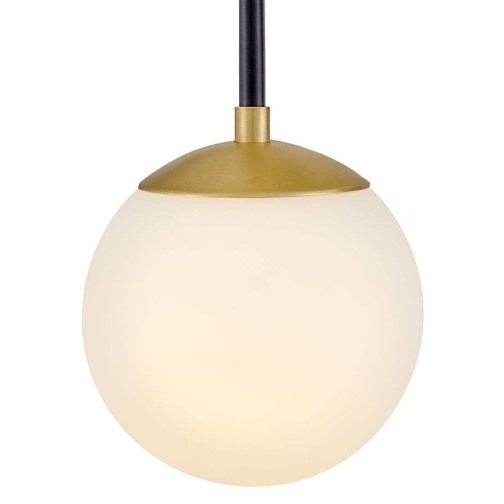 Shown in Black finish and Etched Opal glass and Lacquered Brass accent