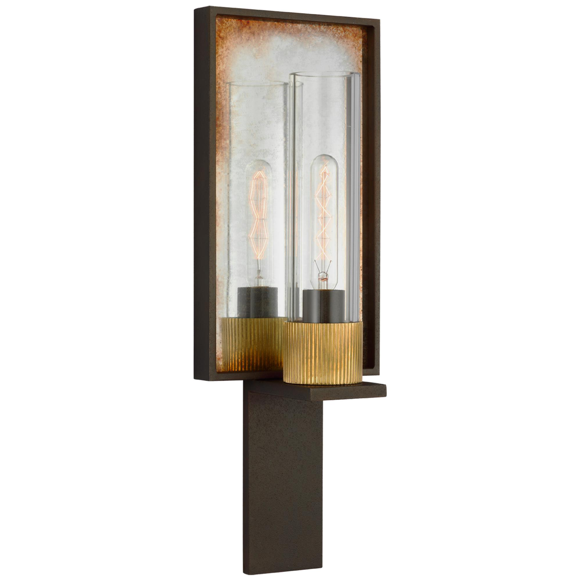 Shown in Warm Iron and Antique Mirror finish and Clear glass