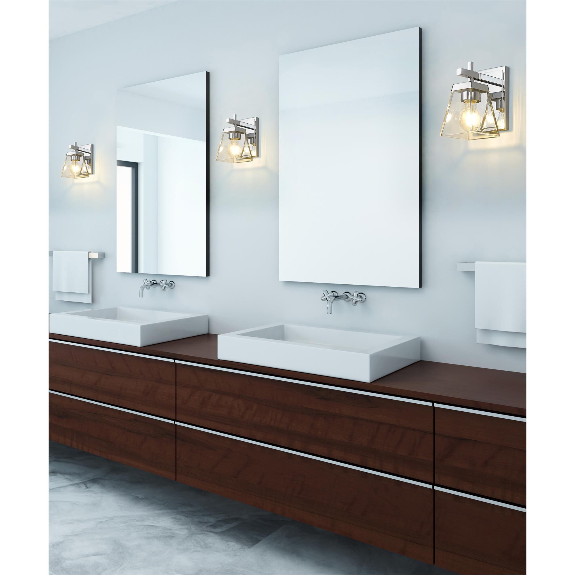 Shown in Chrome finish and Clear glass
