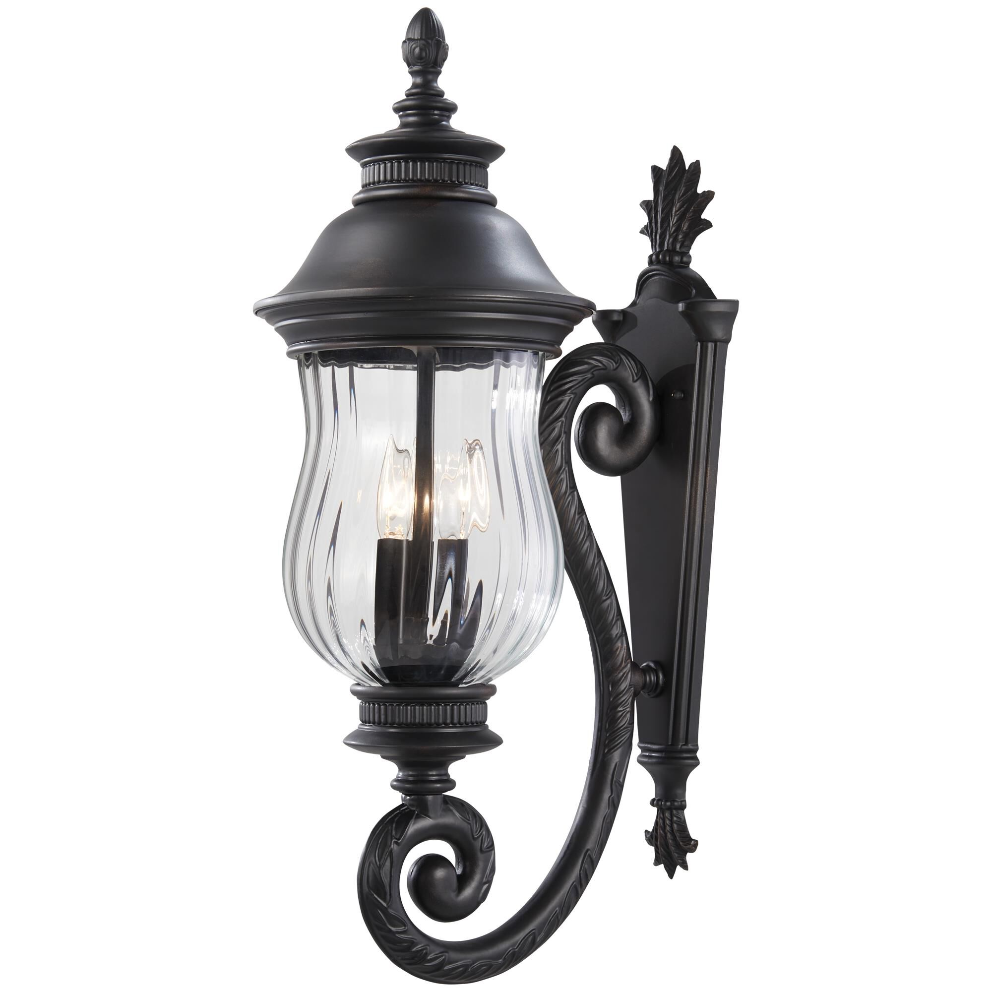 Shown in Heritage finish and Mouth Blown Clear glass and Optic Glass shade
