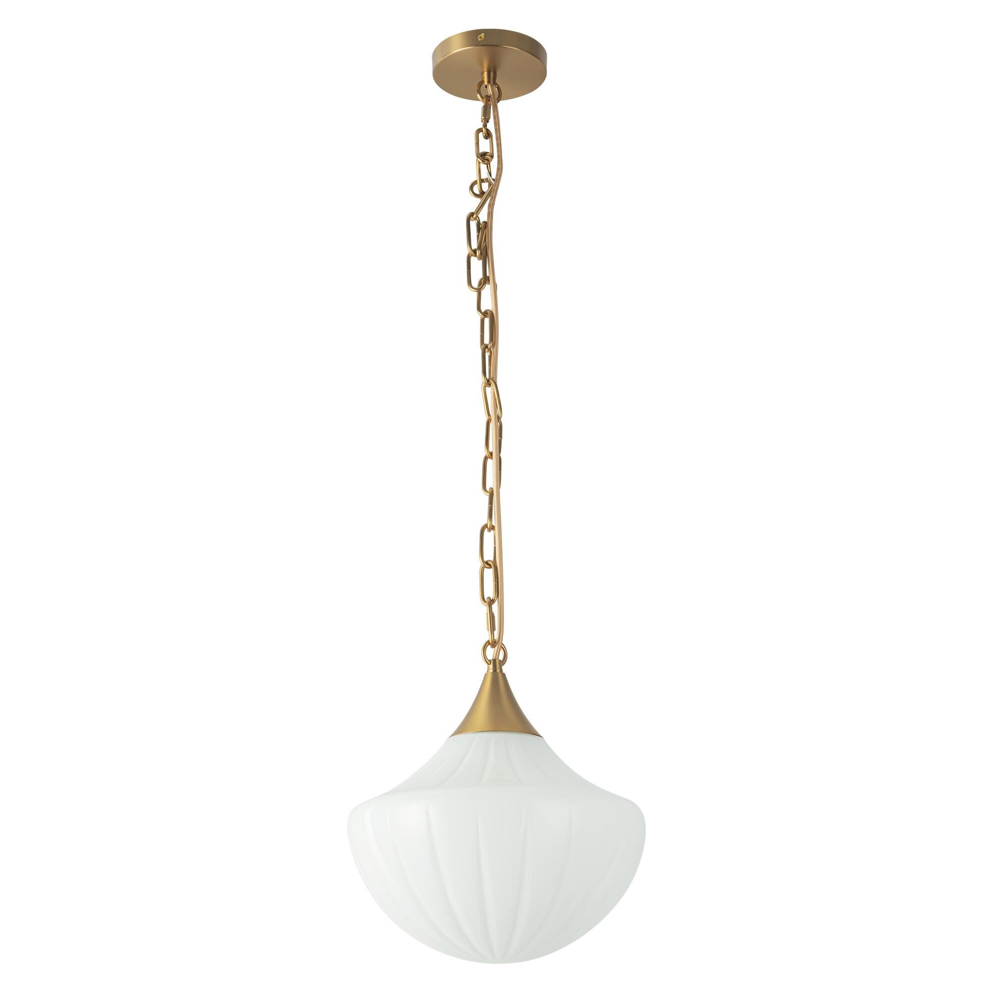 Shown in Brushed Gold finish and Glossy Ribbed Opal glass