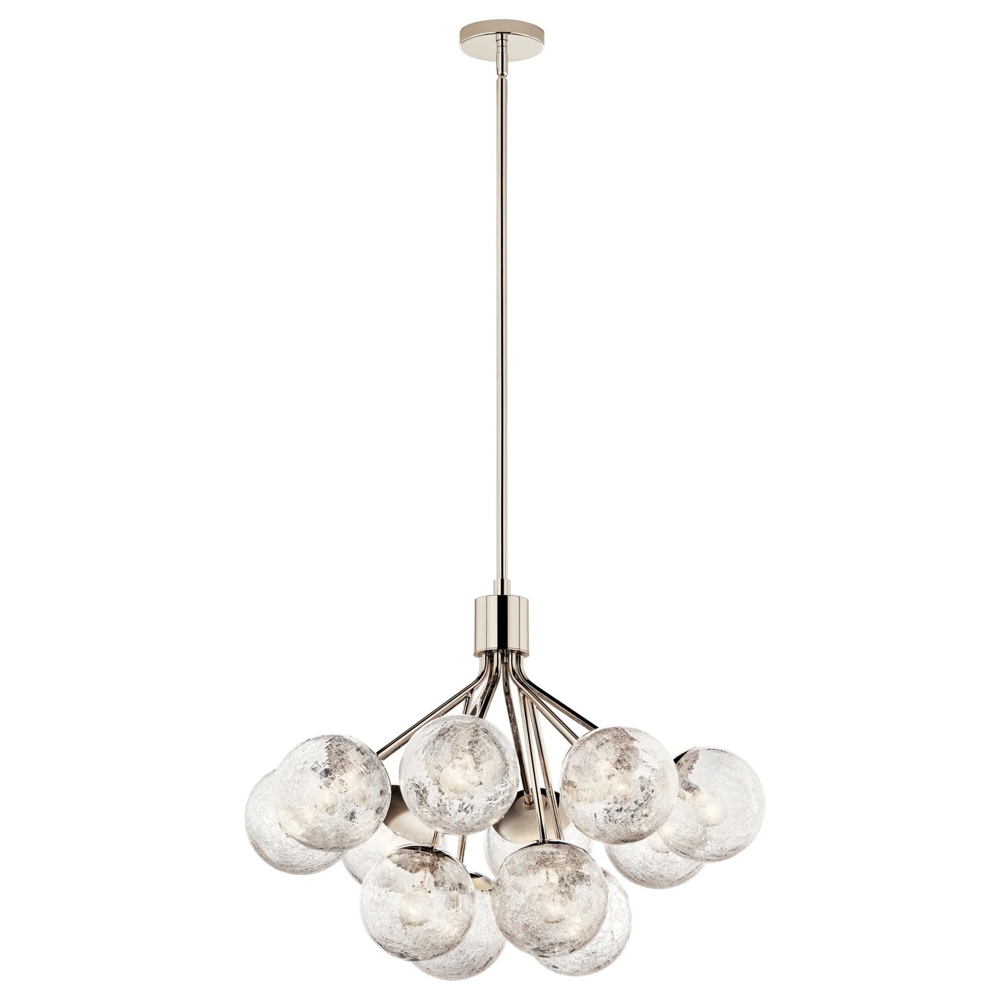 Shown in Polished Nickel finish and Clear Crackle glass