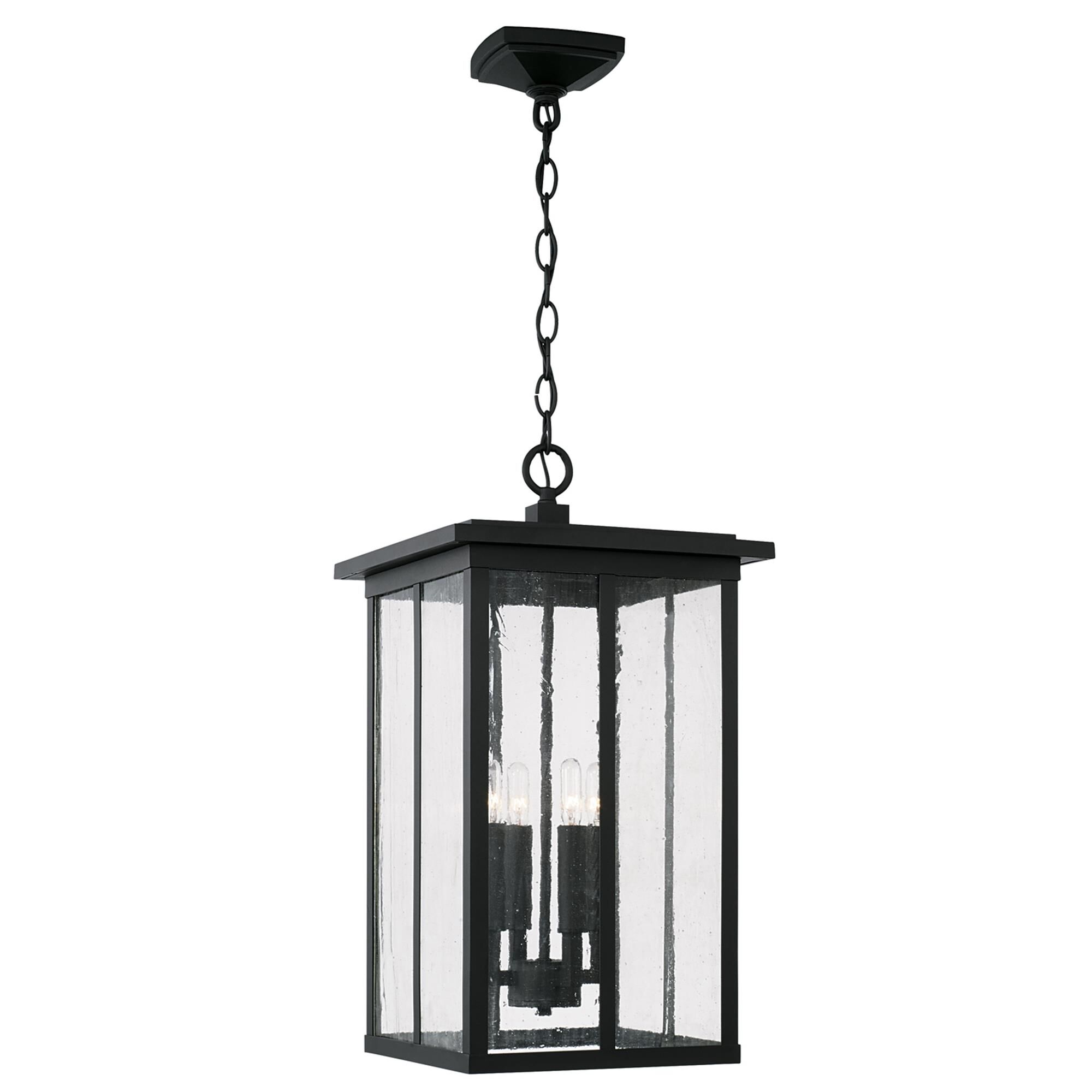 Shown in Black finish and Antiqued glass