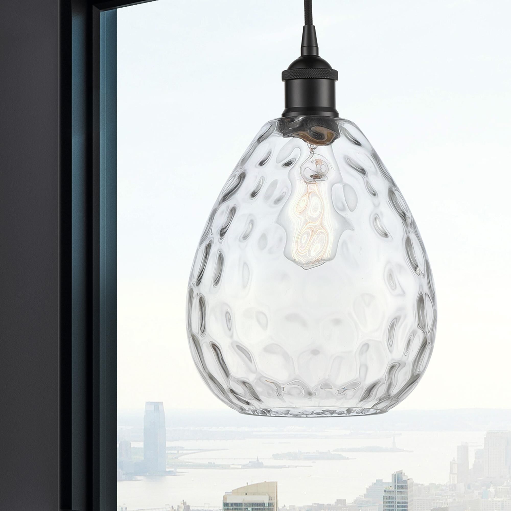 Shown in Matte Black finish and Clear Large Waverly glass