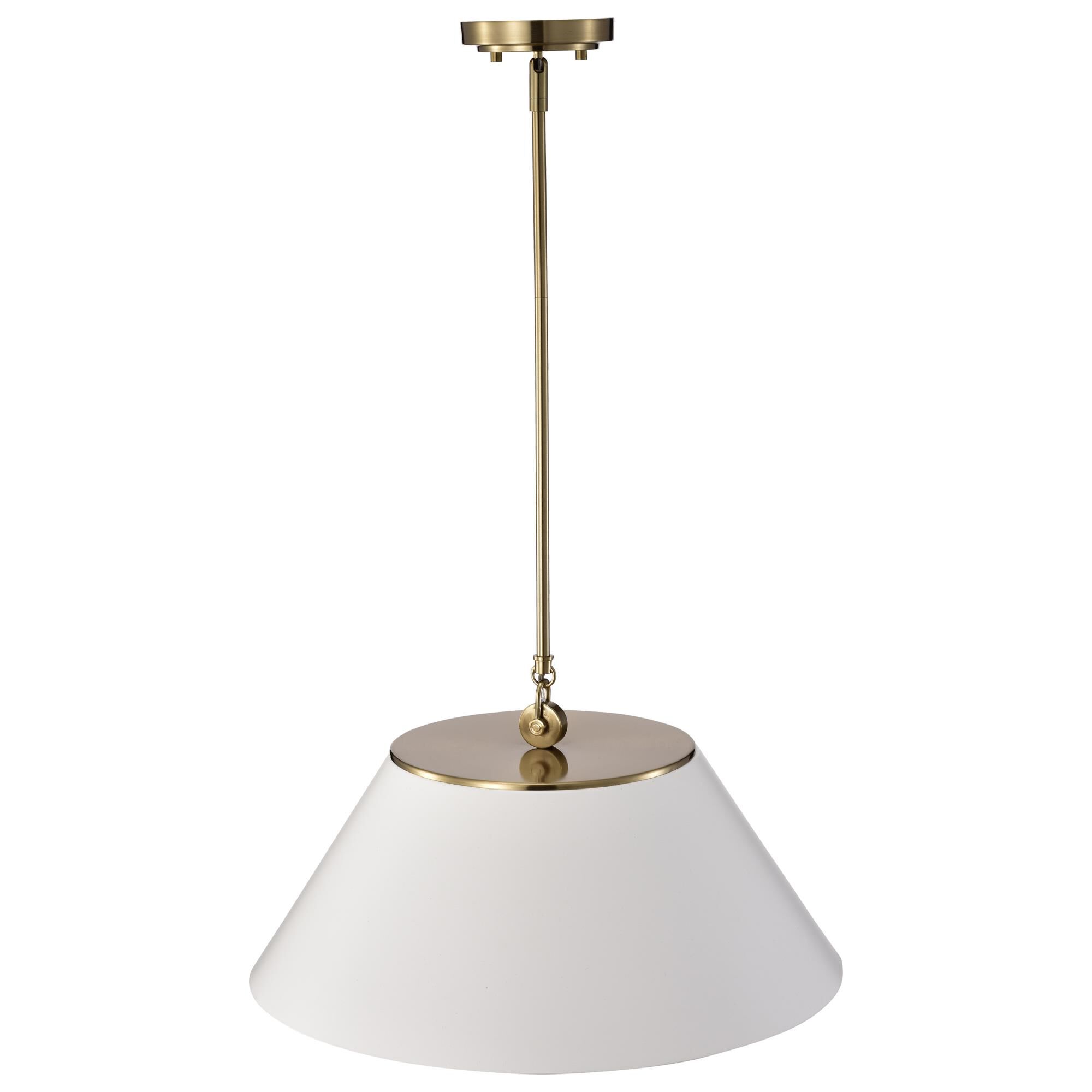 Shown in Vintage Brass finish and No Glass glass and White shade