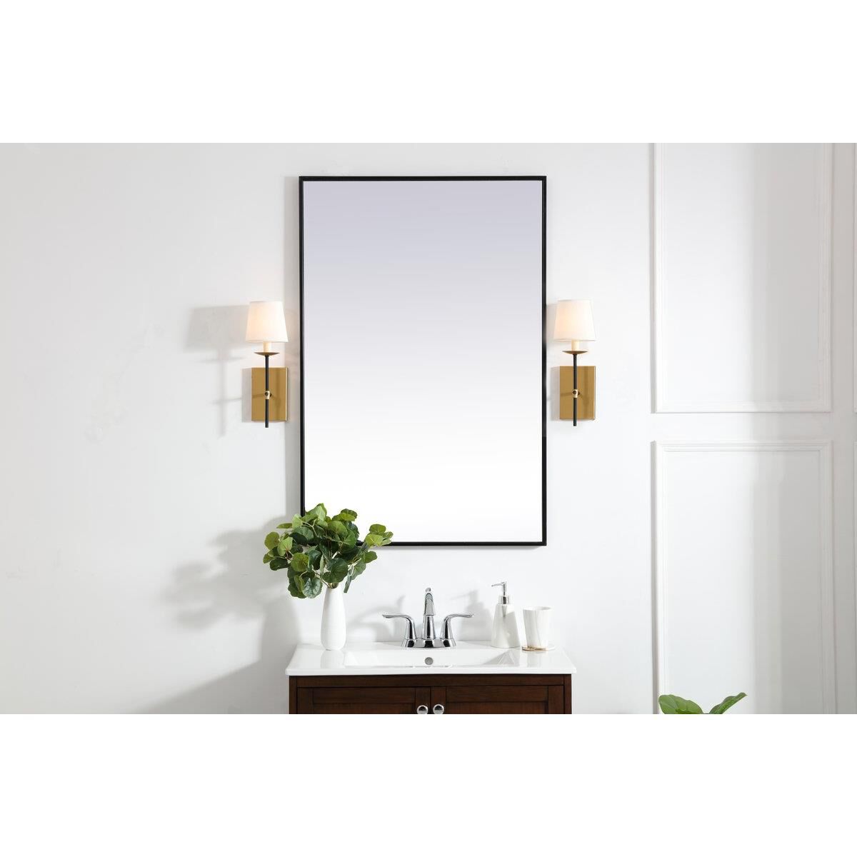 Shown in Brass And Black finish and White Fabric shade