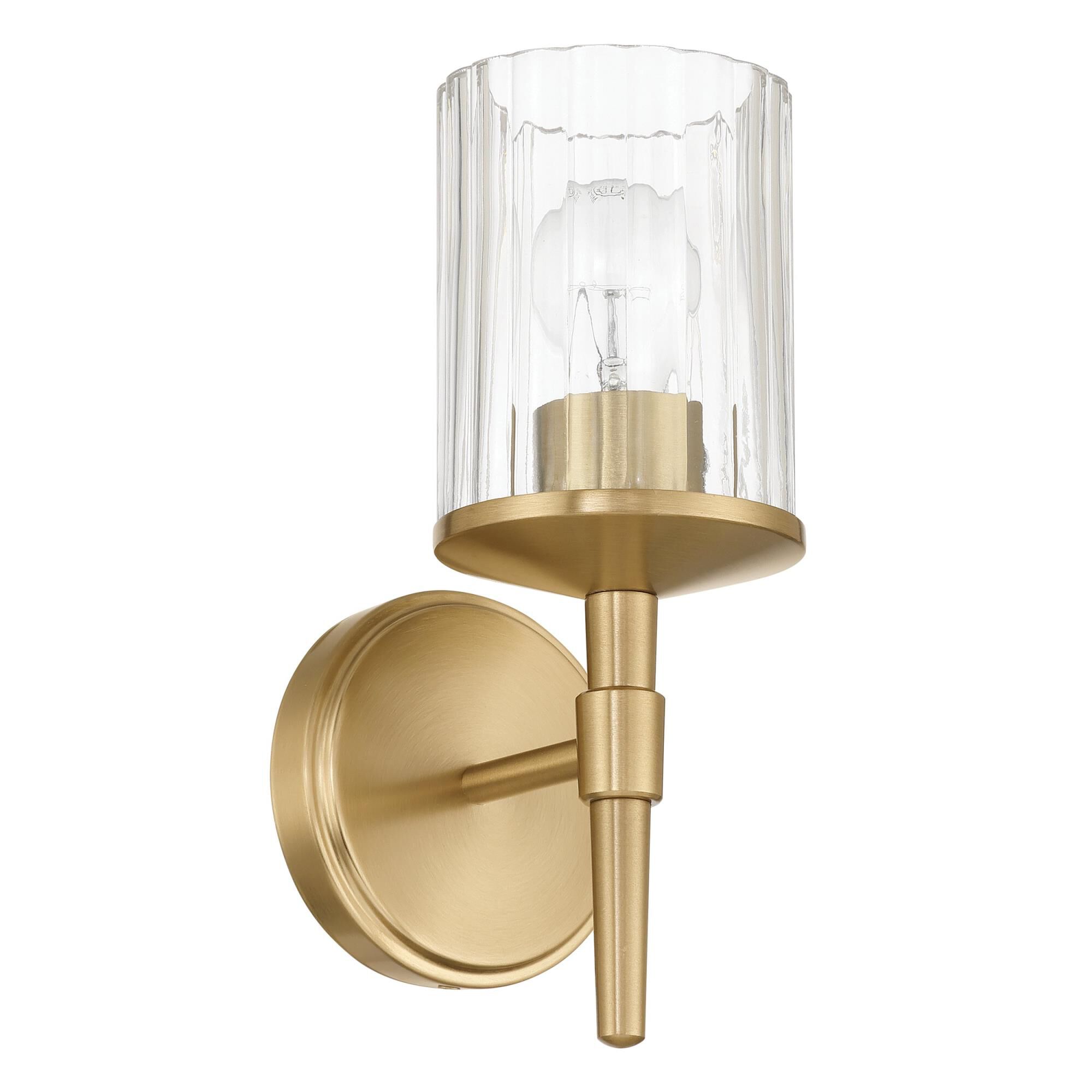 Shown in Champagne Gold finish and Clear Ribbed glass