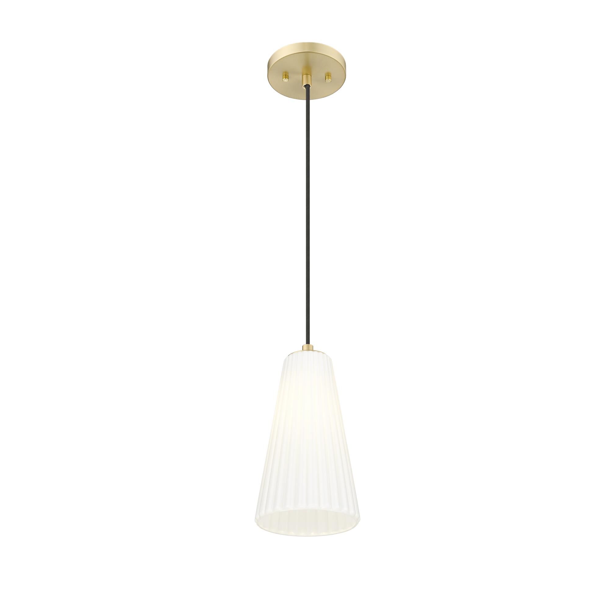 Shown in Modern Gold finish and White glass and White shade
