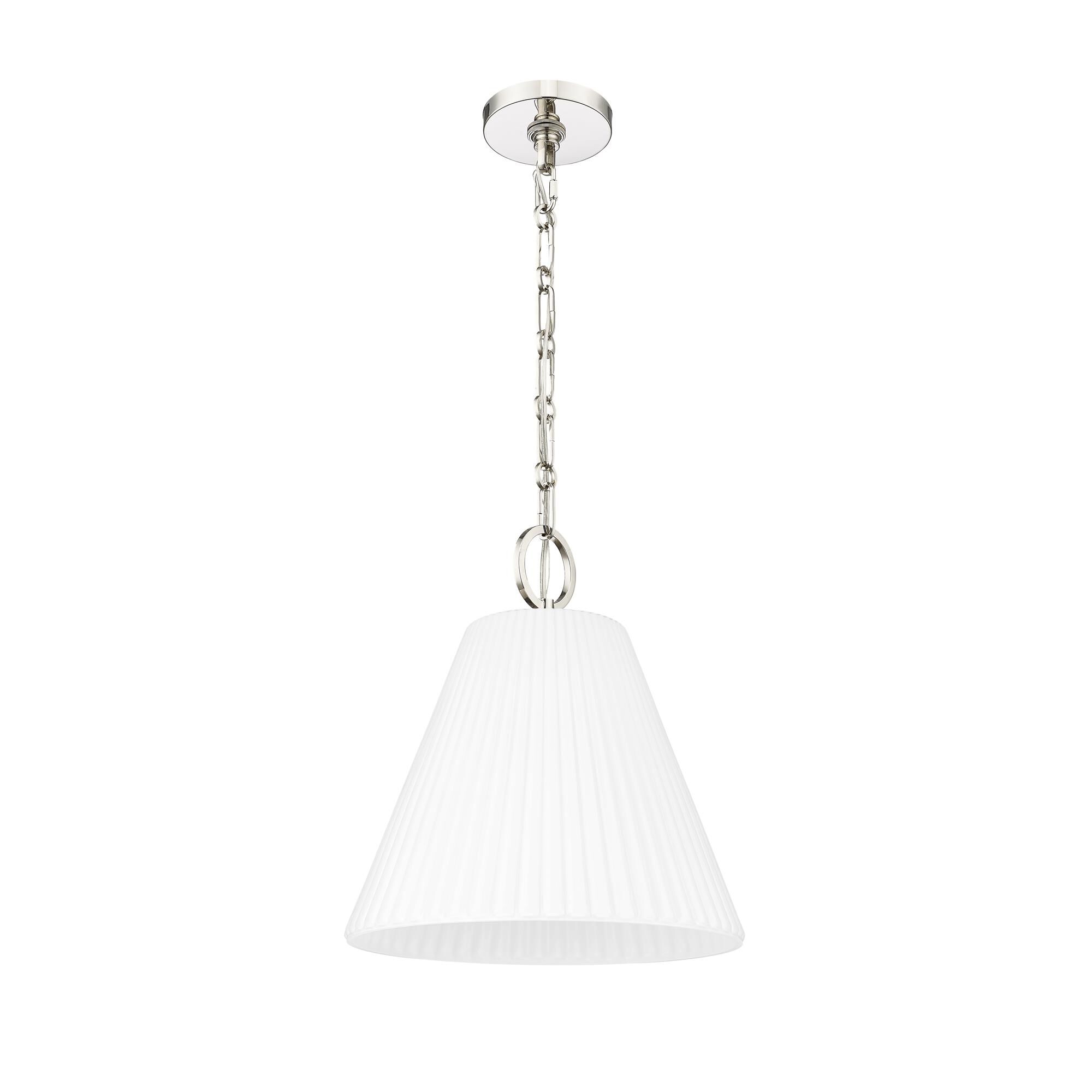 Shown in Polished Nickel finish and White glass and White shade