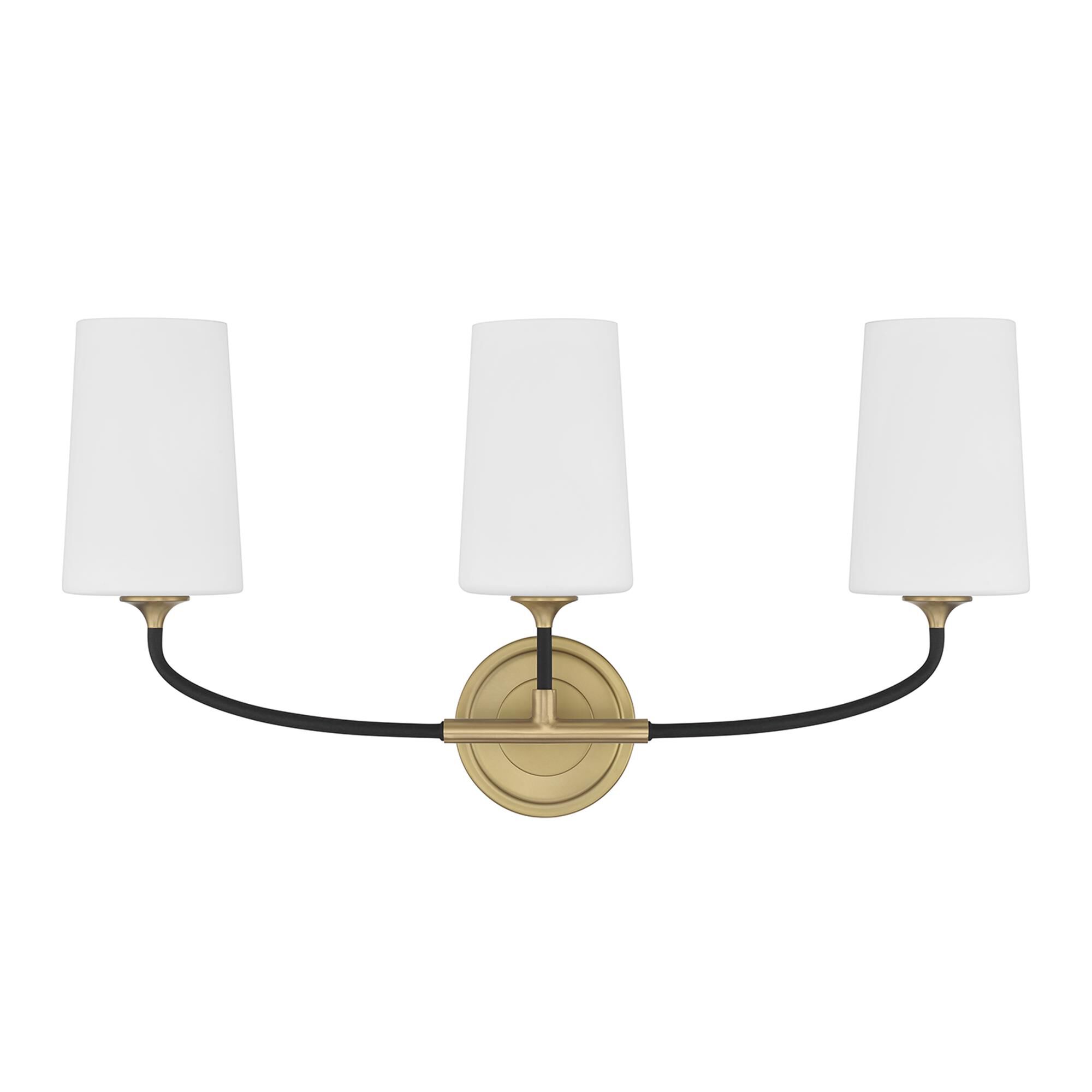 Shown in Black Forged and Modern Gold finish and White glass